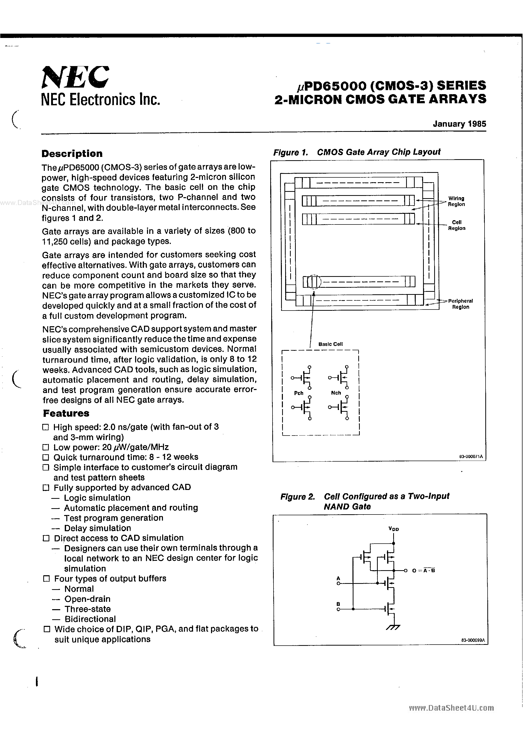 Даташит UPD65000 - 3-MICROON CMOS GATE ARRAYS страница 1