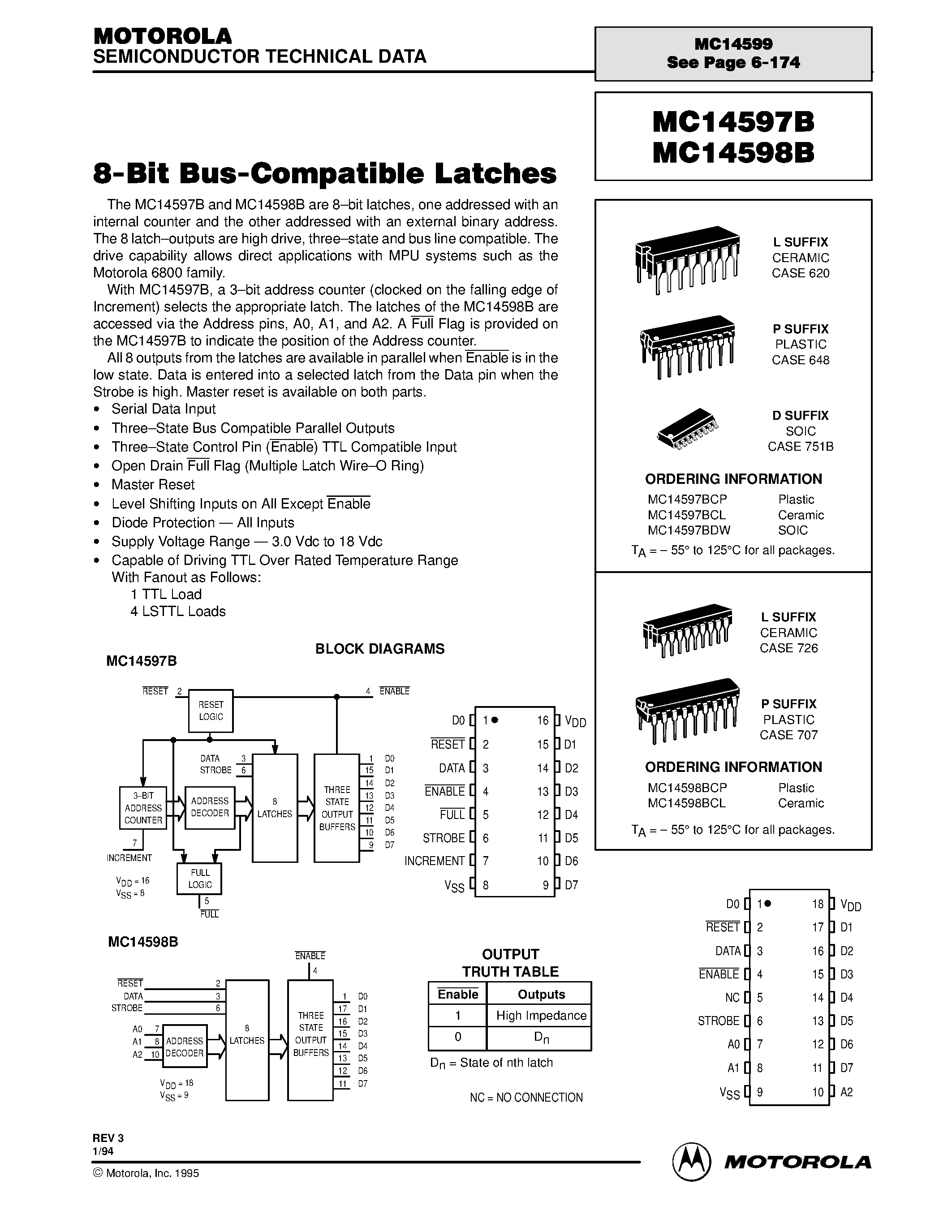 Datasheet MC14597B - (MC14597B / MC14598B) 8-Bit Bus-Compatible Latches page 1