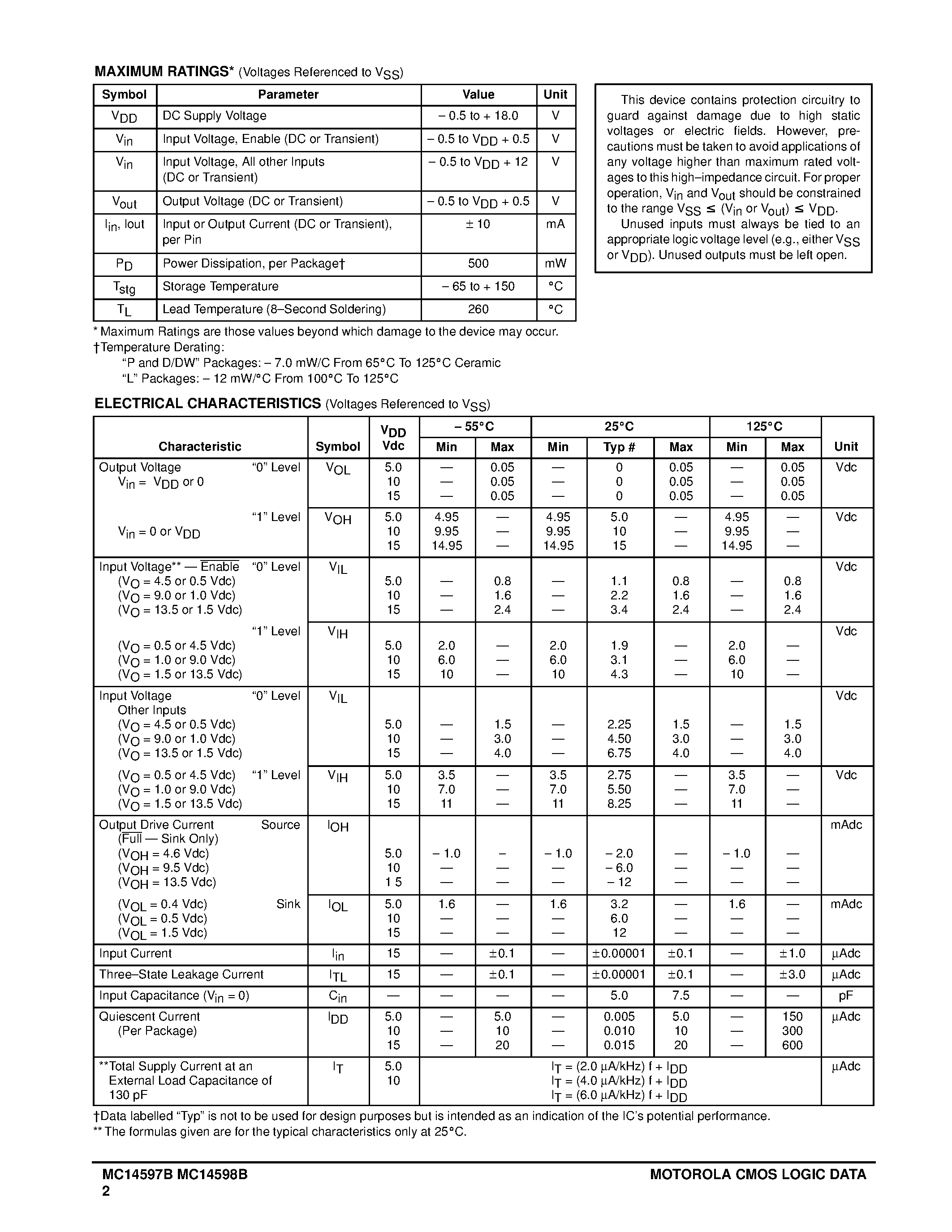 Datasheet MC14597B - (MC14597B / MC14598B) 8-Bit Bus-Compatible Latches page 2