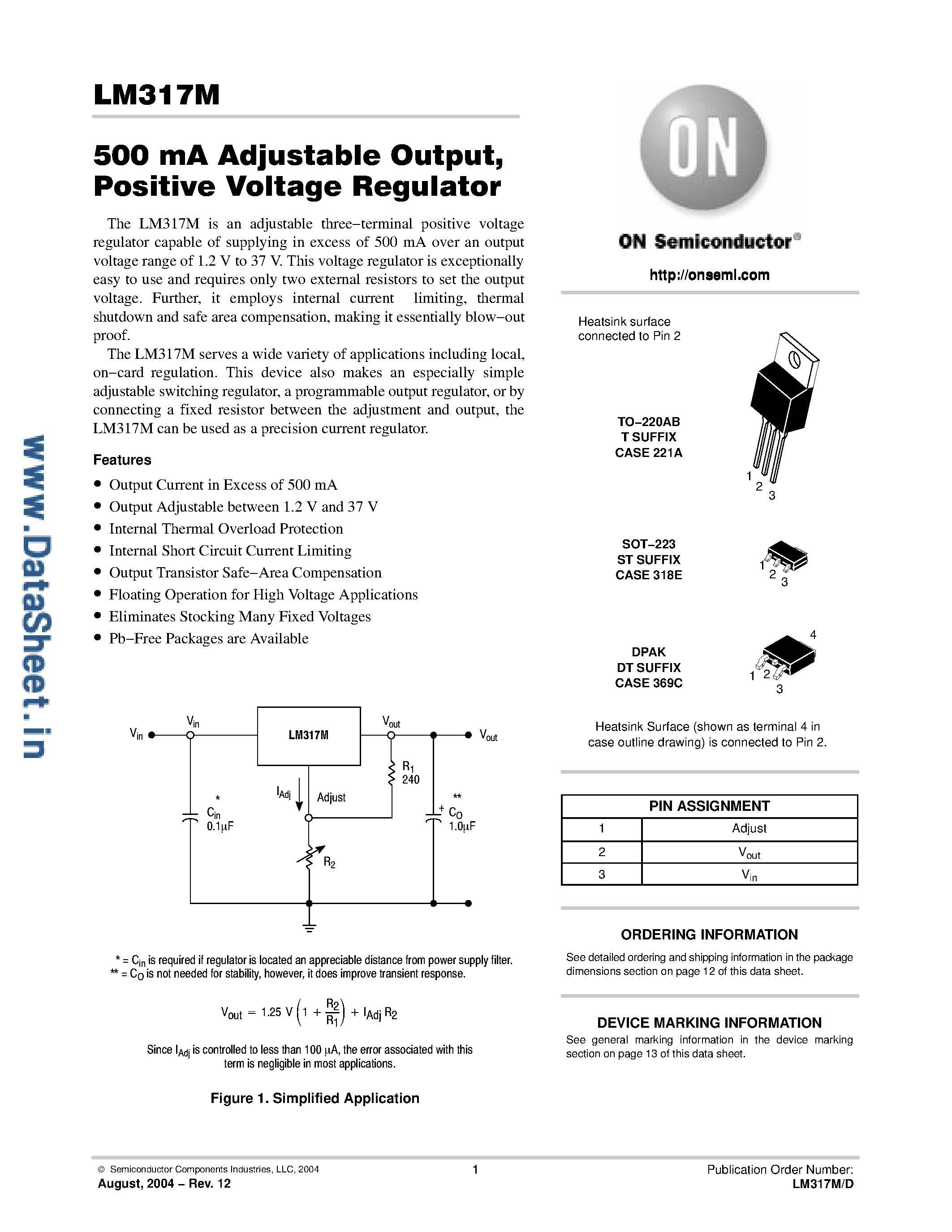 Datasheet LM317M - 3-Terminal Adjustable Regulator page 1