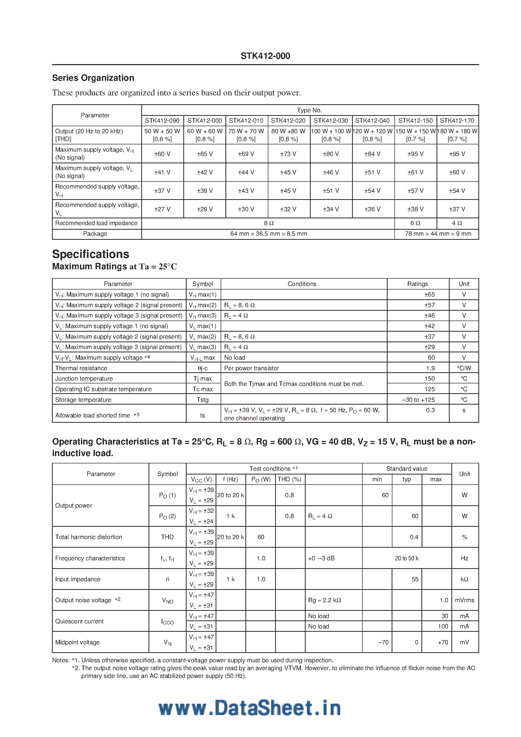 Datasheet STK412-000 - AF Power Amplifier page 2