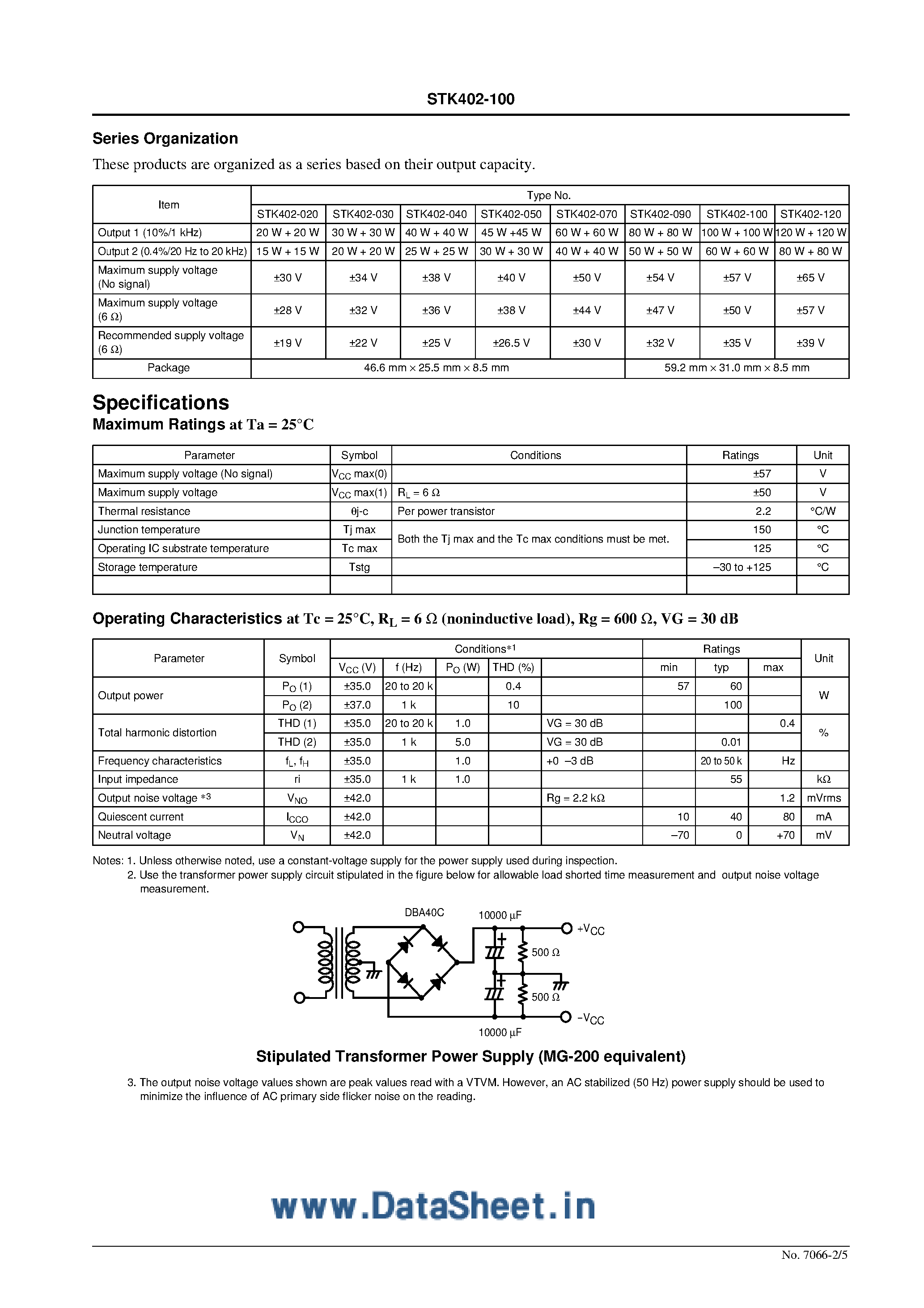 Даташит STK402-100 - 2-Channel Class AB Audio Power Amplifier IC страница 2