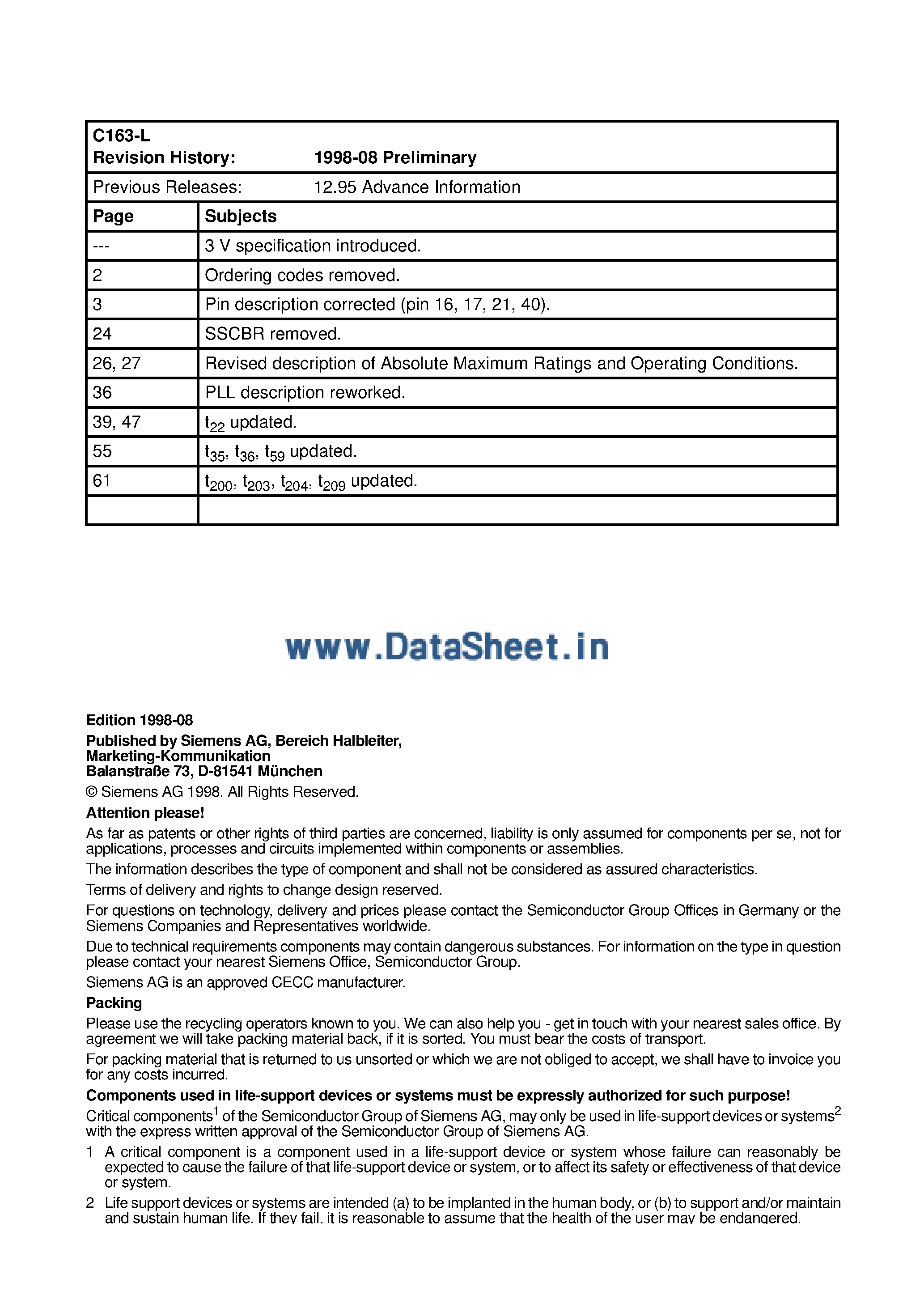 Datasheet SAF-C163-L - 16-Bit CMOS Microcontroller page 2