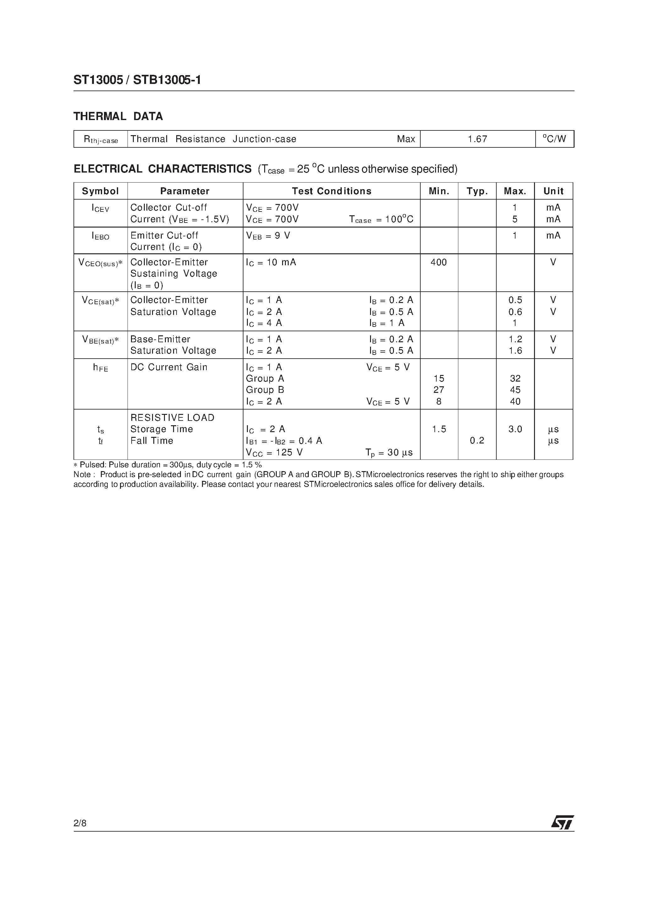 Datasheet ST13005 - HIGH VOLTAGE FAST-SWITCHING NPN POWER TRANSISTORS page 2