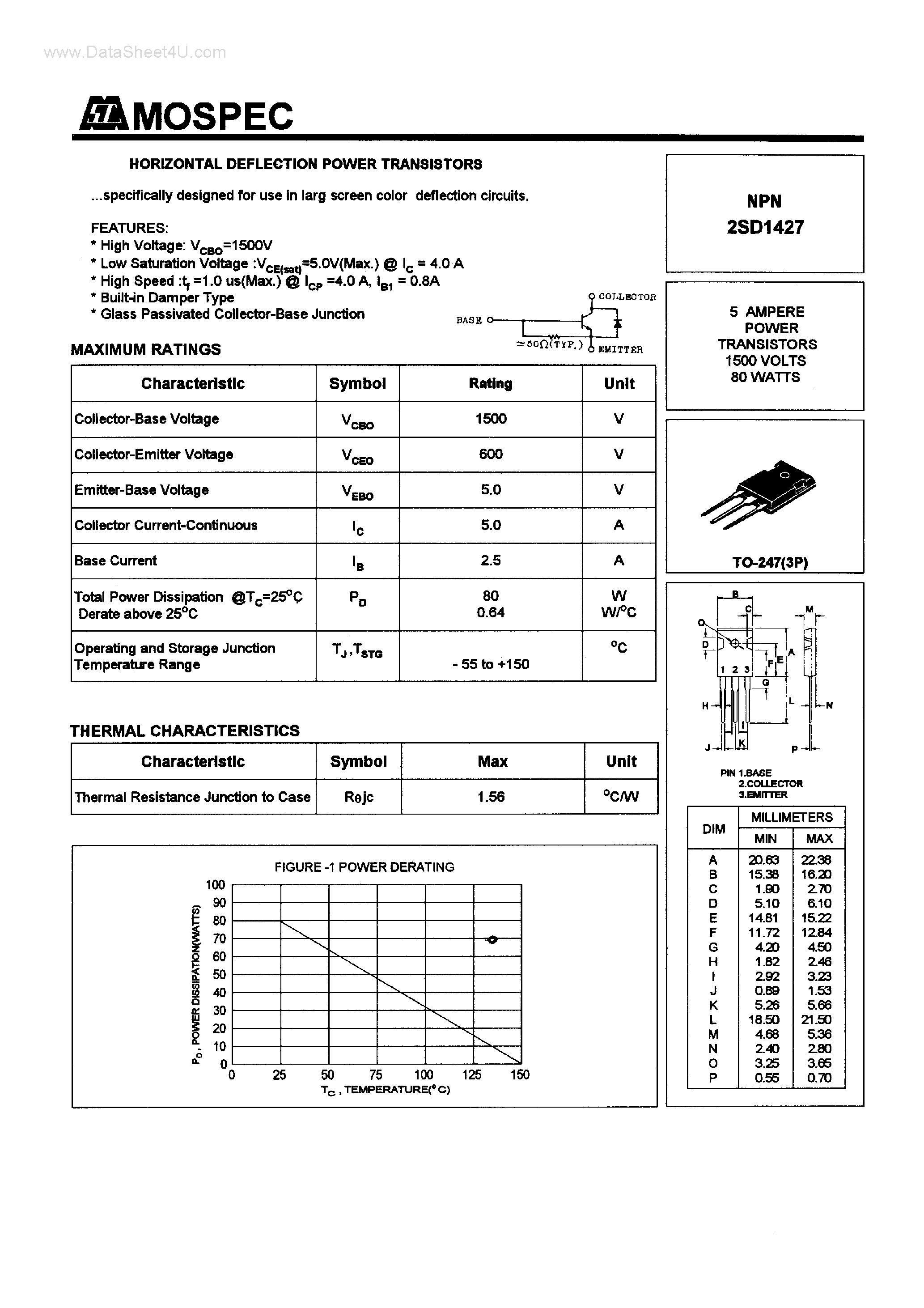 Datasheet D1427 - Search ---> 2SD1427 page 1