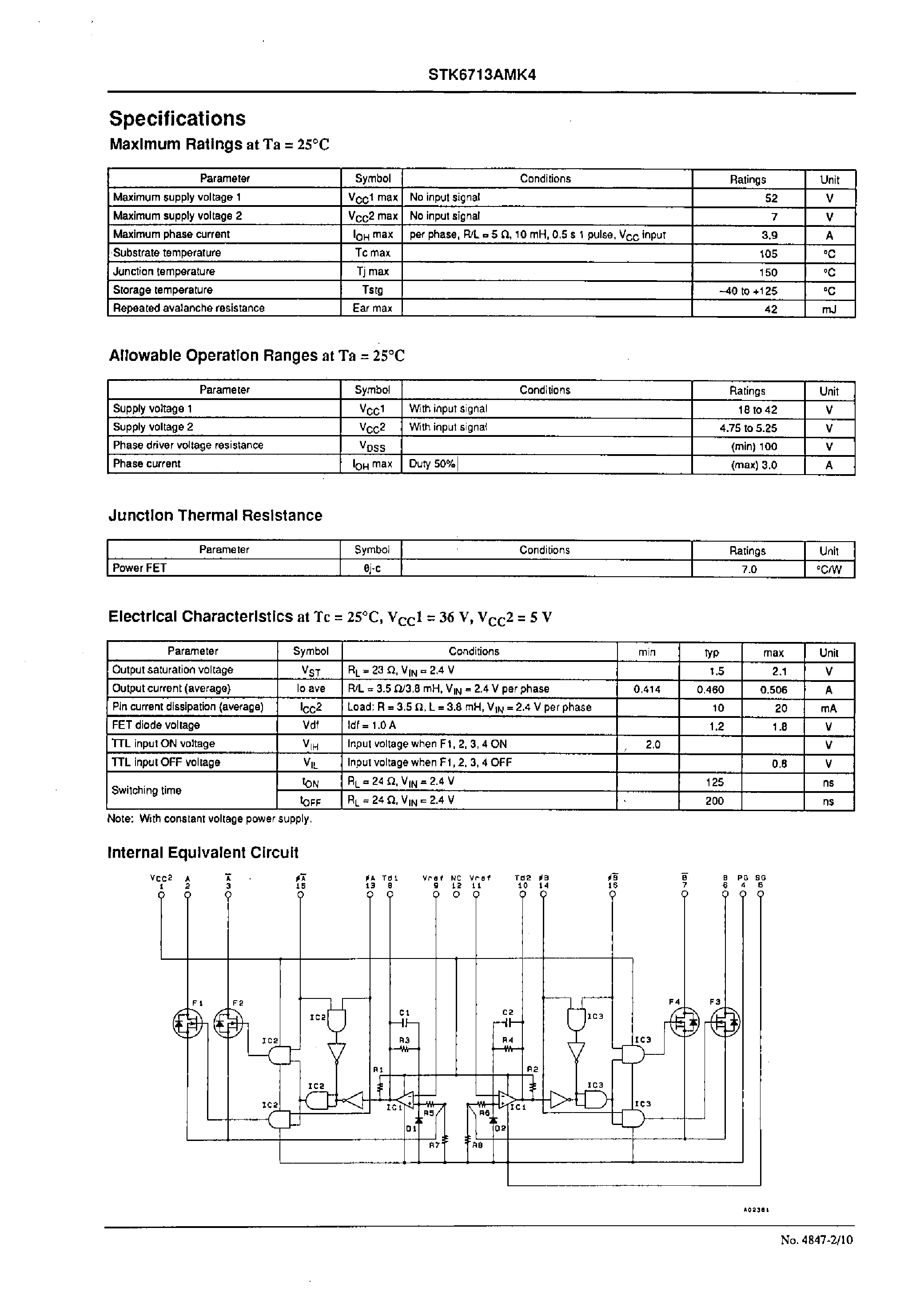 Даташит STK6713AMK4 - (STK6711AMK4 - STK6714BMK4) 4-Phase Stepping Motor Driver Unipolar Self-Excitation Type(Io = 1.5A) страница 2