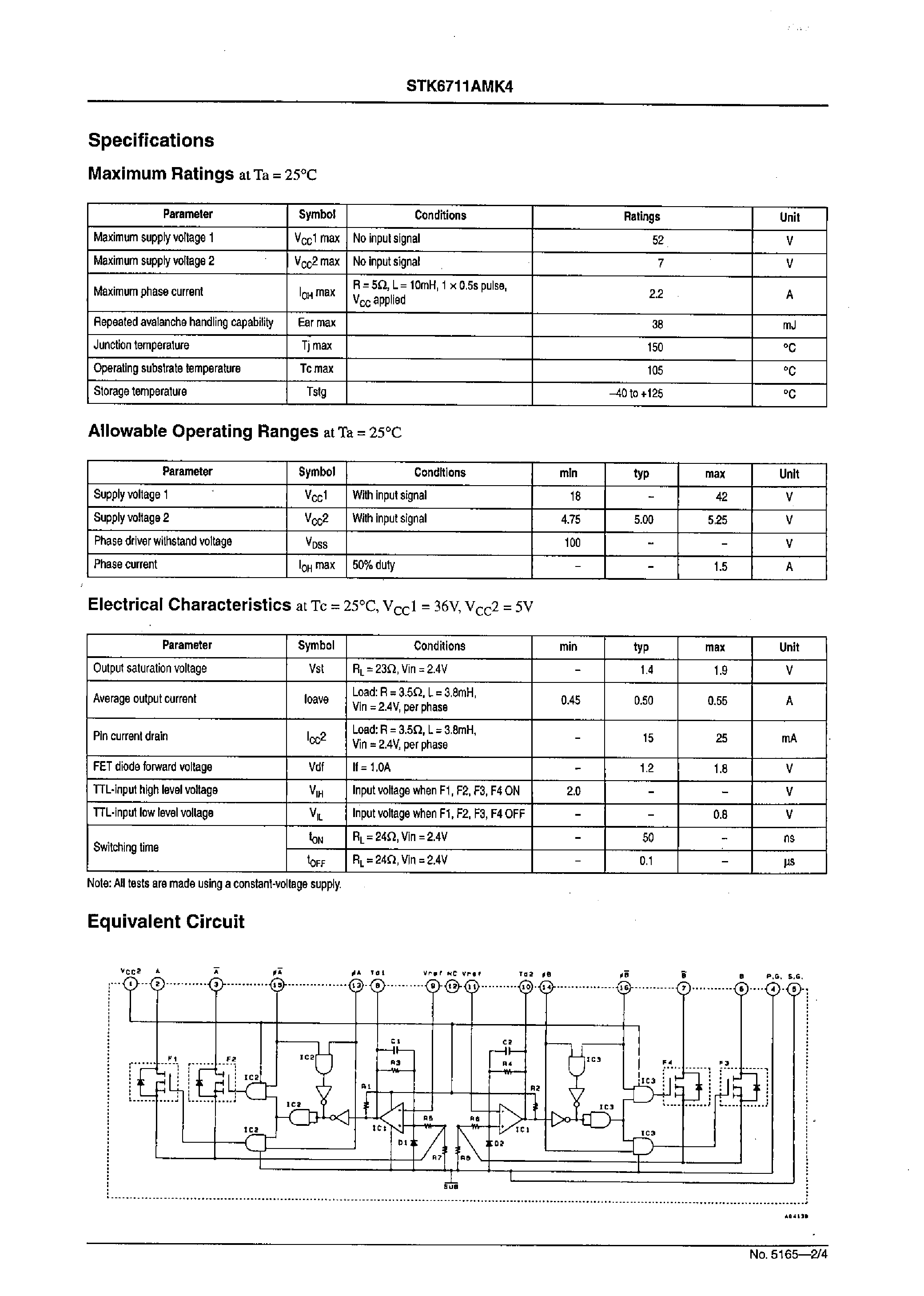 Даташит STK6711AMK4 - (STK6711AMK4 - STK6714BMK4) 4-Phase Stepping Motor Driver Unipolar Self-Excitation Type(Io = 1.5A) страница 2