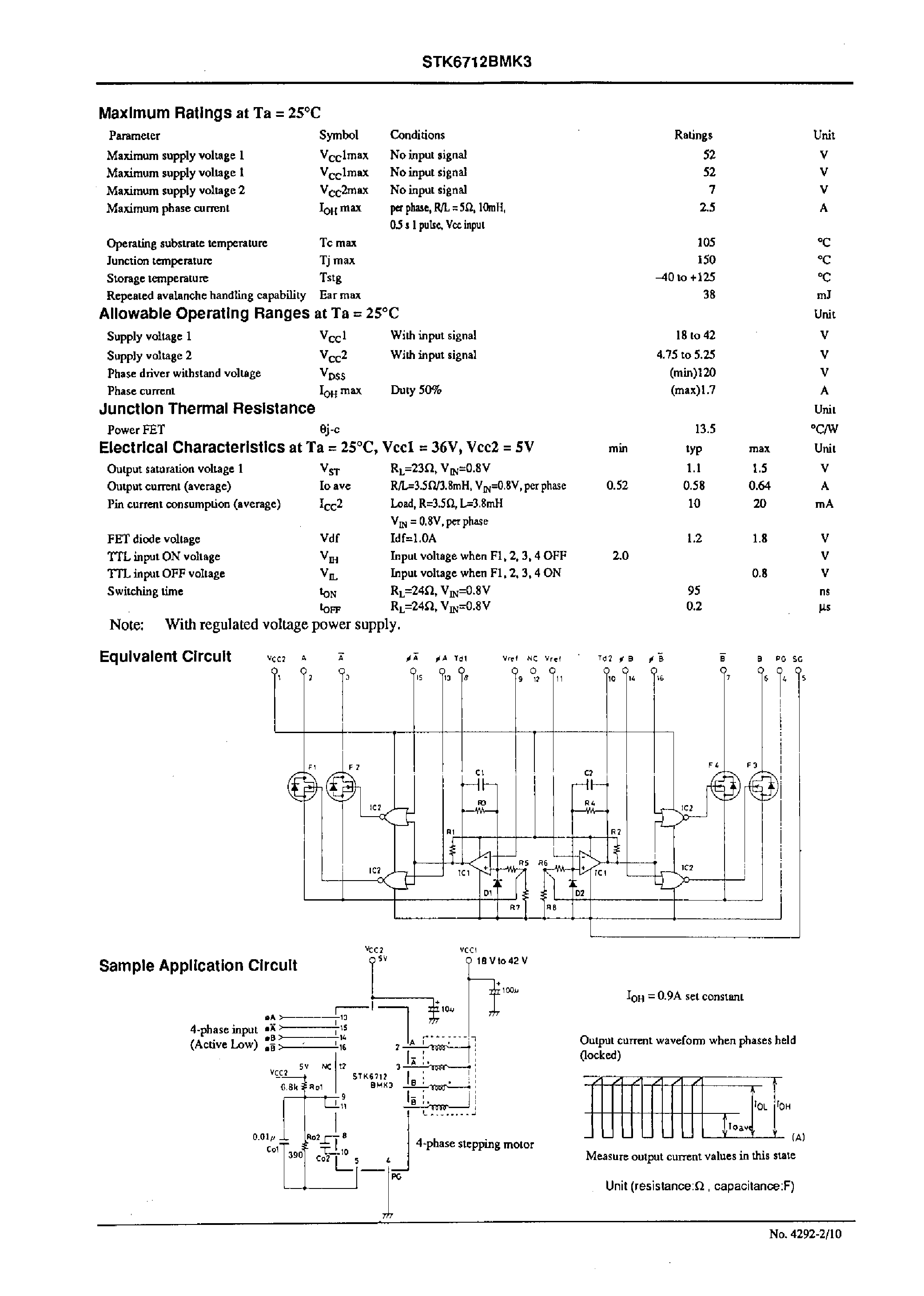 Datasheet STK6712BMK3 - Unipolar Fixed-current Chopper-type 4-phase Stepping Motor Driver page 2