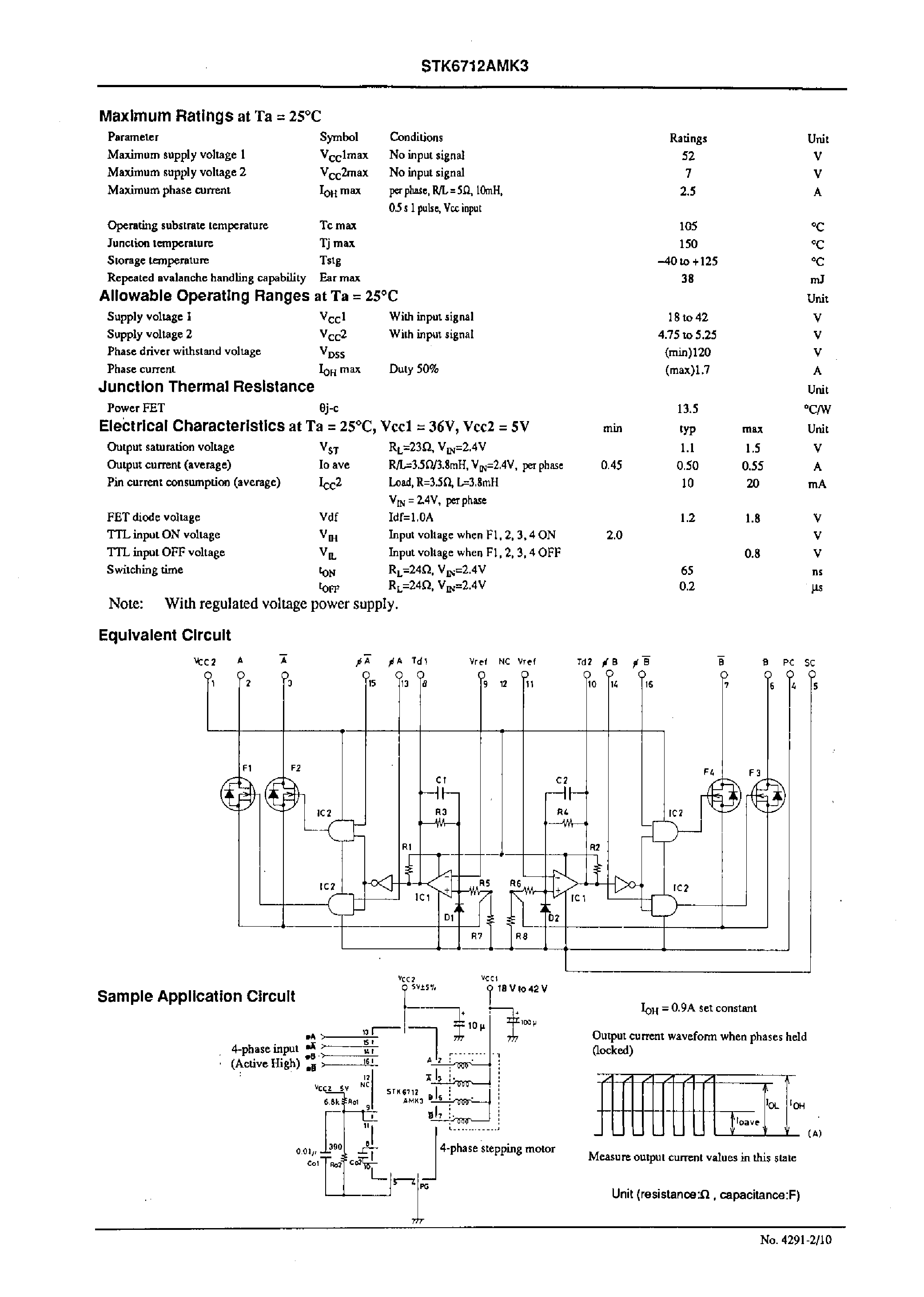 Datasheet STK6712AMK3 - Unipolar Fixed-current Chopper-type 4-phase Stepping Motor Driver page 2