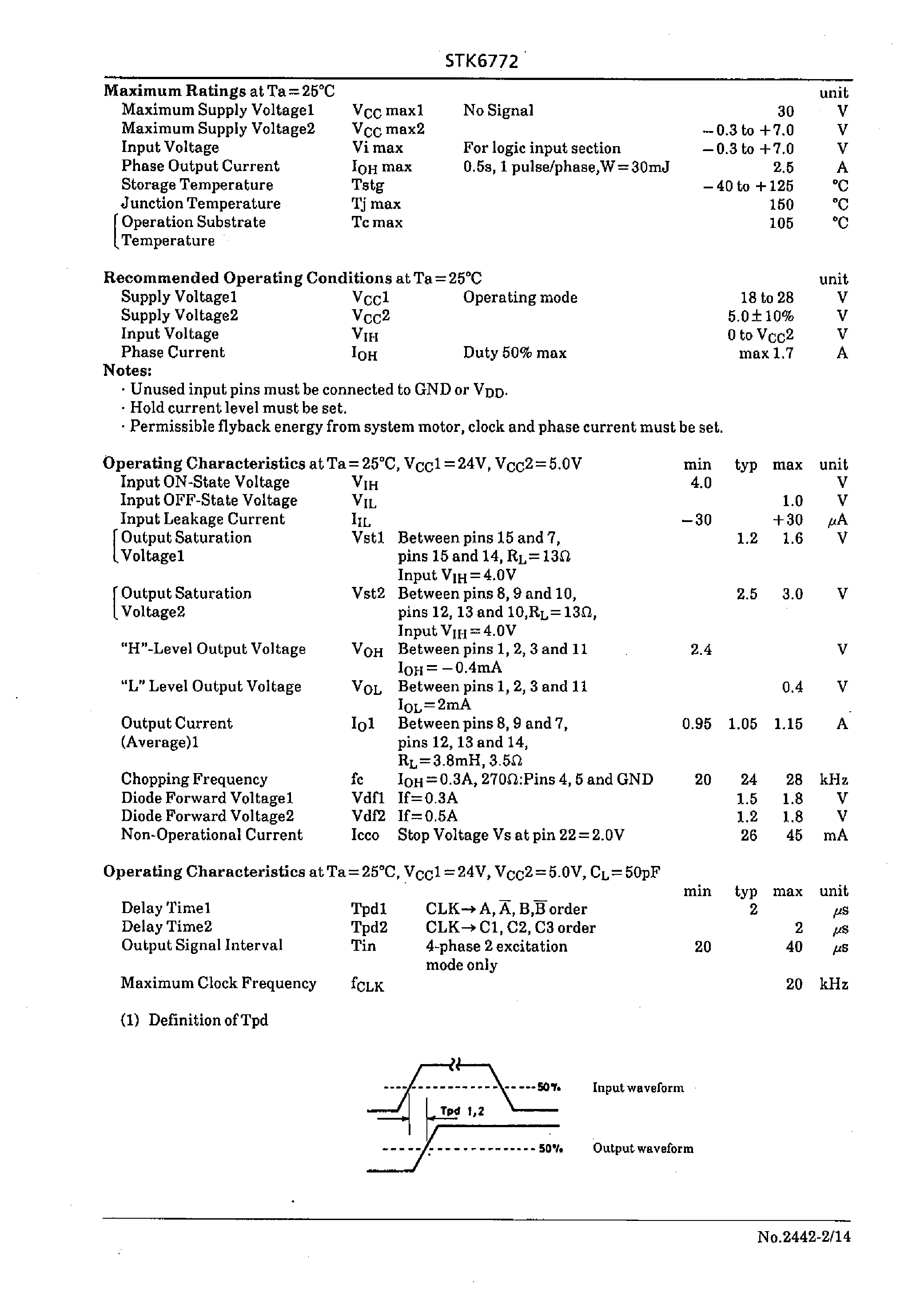 Datasheet STK6772 - Four-Phase Stepping Motor Driver (with Built-in Four-Phase Distributed Controller) page 2