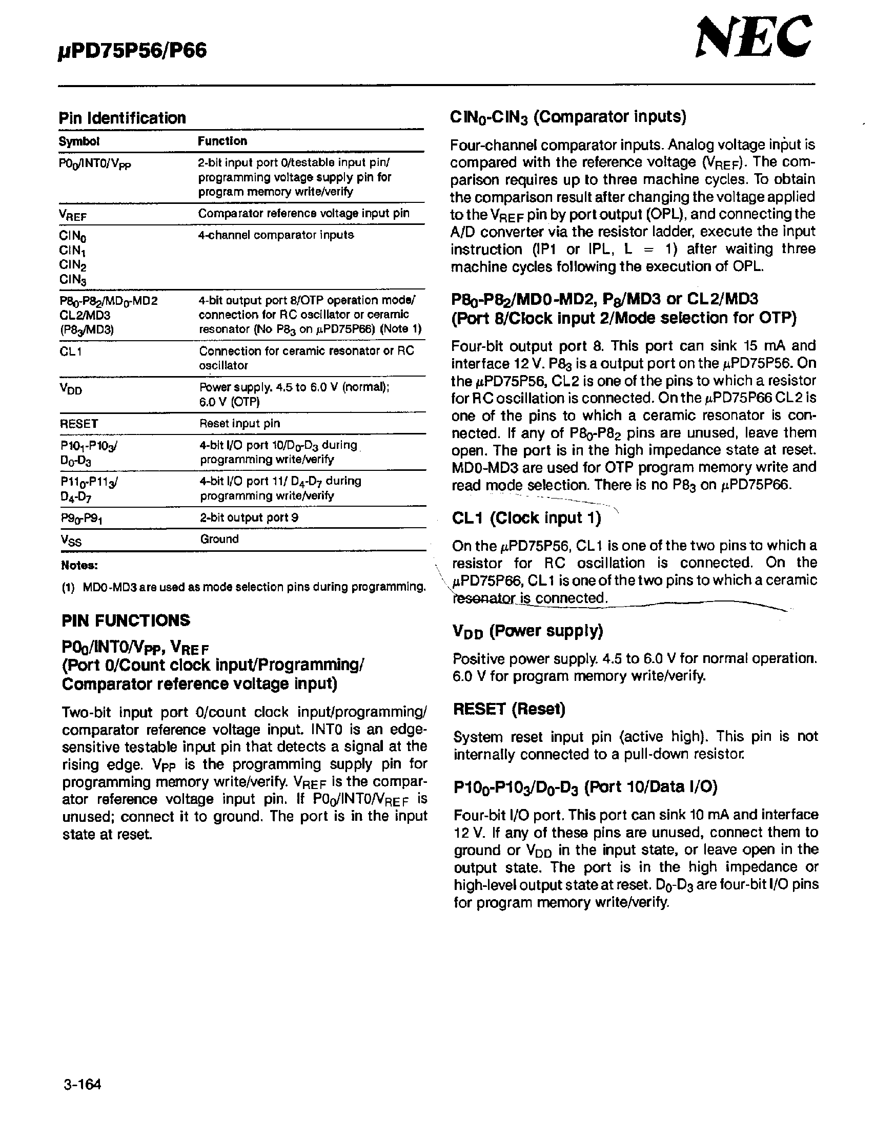 Даташит UPD75P66 - (UPD75P56 / UPD75P66) 4-Bit Single-Chip One-Time Programmable CMOS Microcomputers страница 2