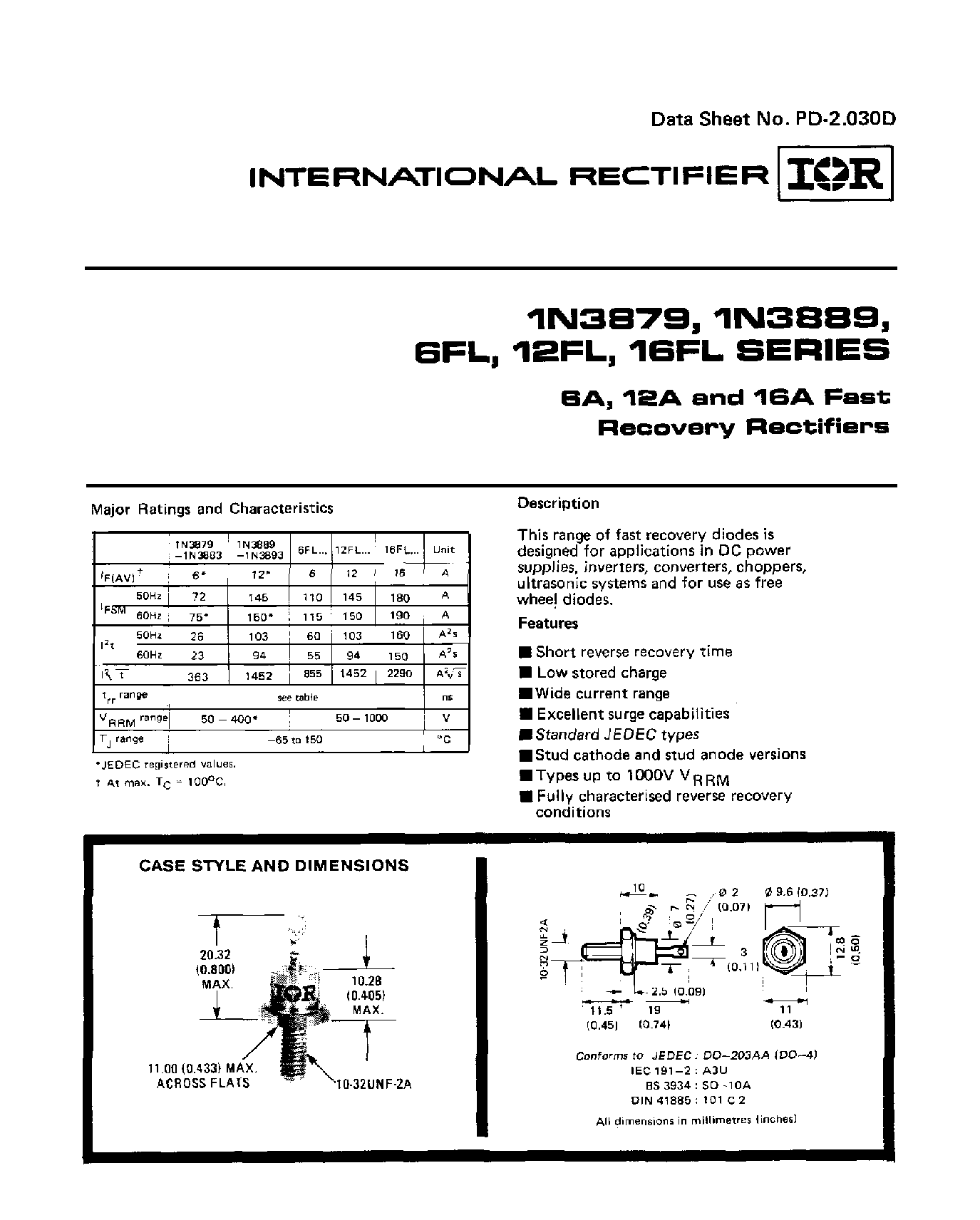 Datasheet 1N3879 - (1N3879 - 1N3889) 6A / 12A AND 16A FAST RECOVERY RECTIFIERS page 1