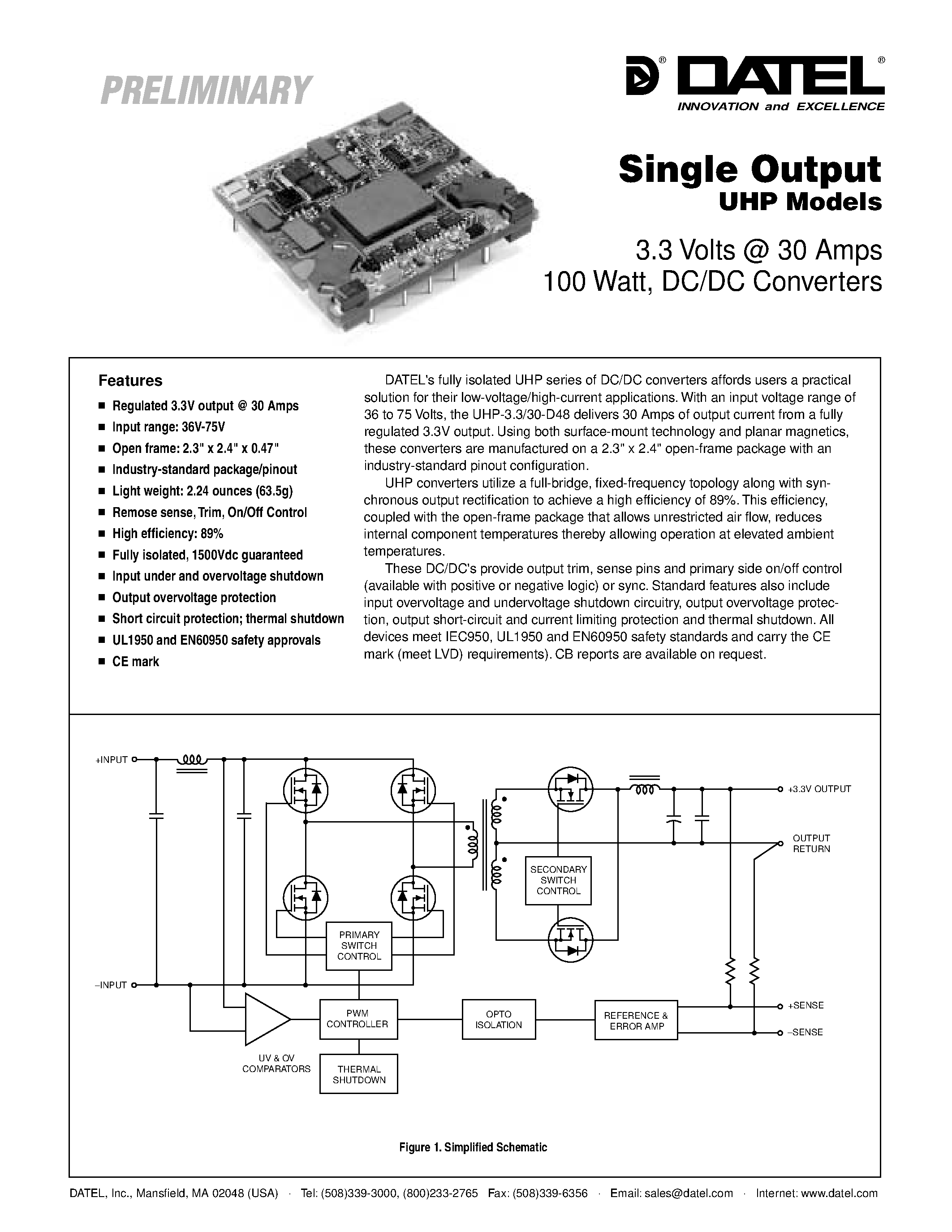 Даташит UHP-3-3-30-D48 - Single Output UHP Models страница 1