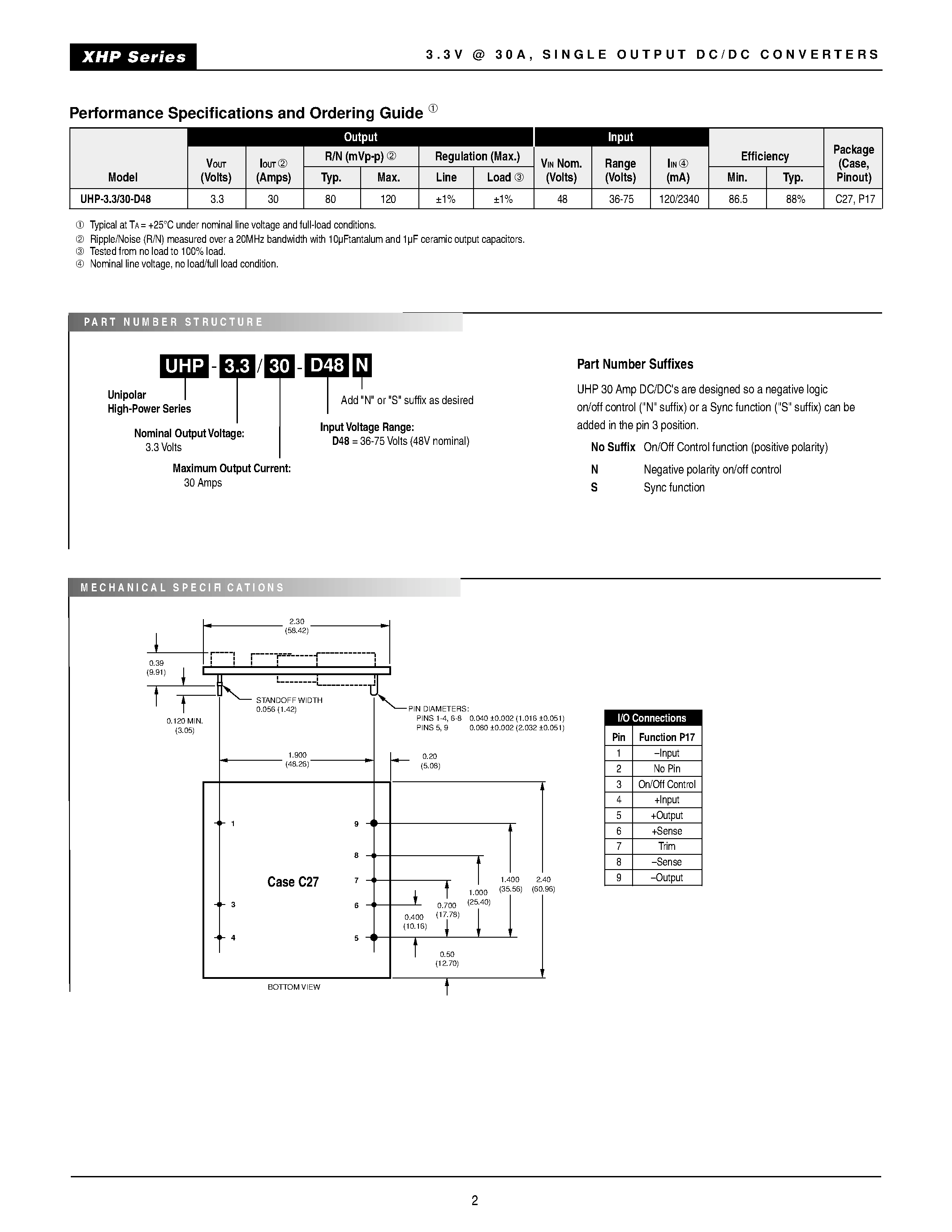 Даташит UHP-3-3-30-D48 - Single Output UHP Models страница 2