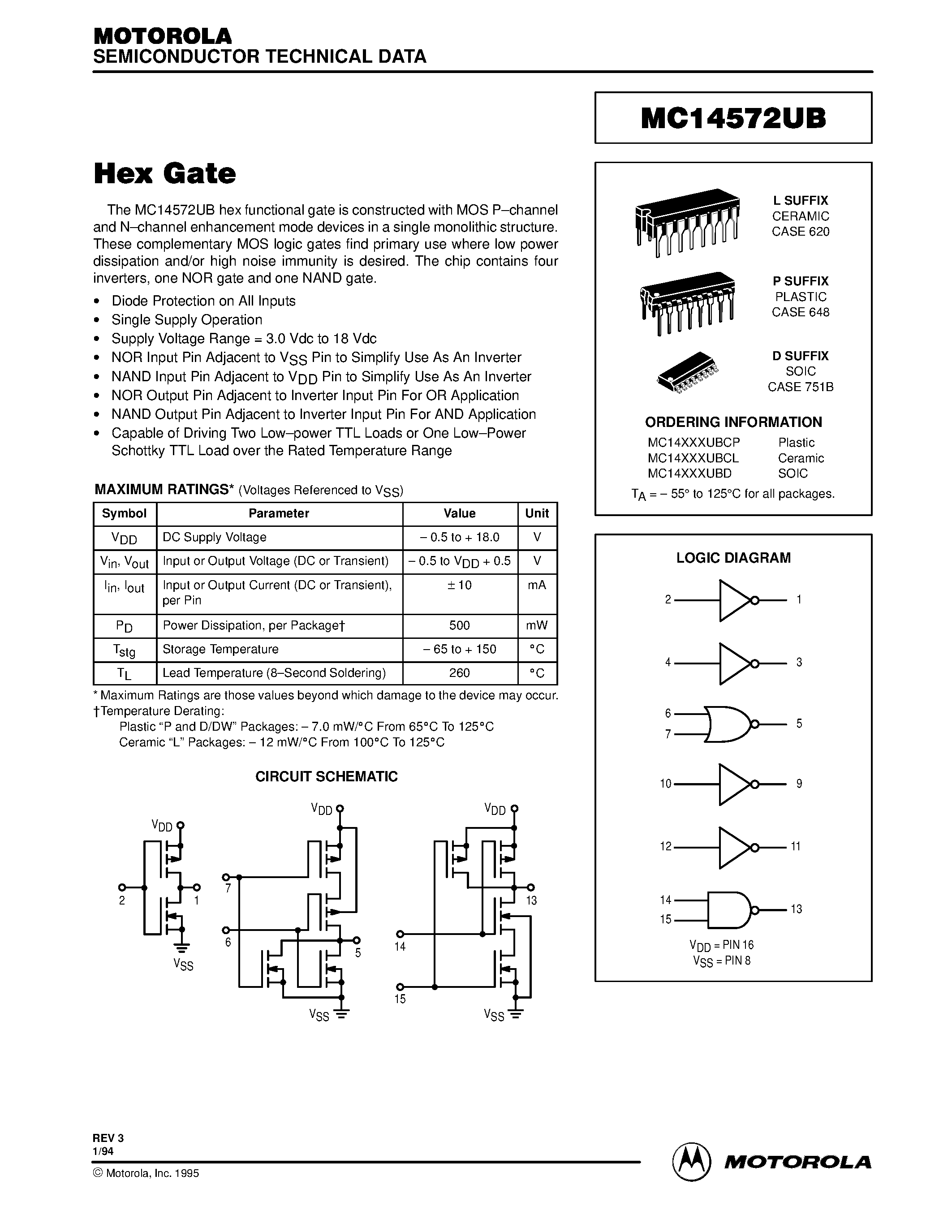 Datasheet MC14572UB - Hex Gate page 1