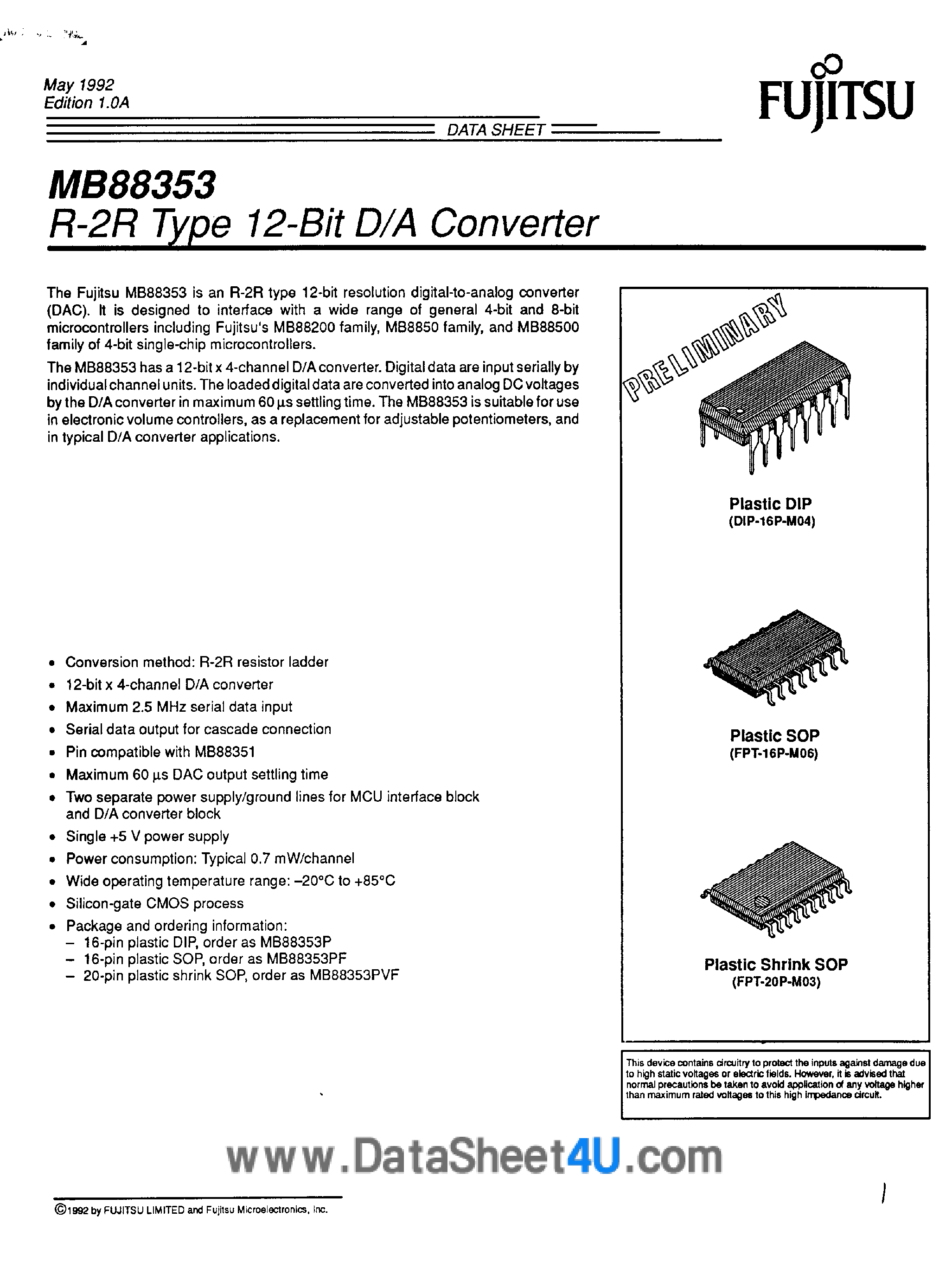 Datasheet MB88353 - R-2R Type 12-Bit D/A Converter page 1