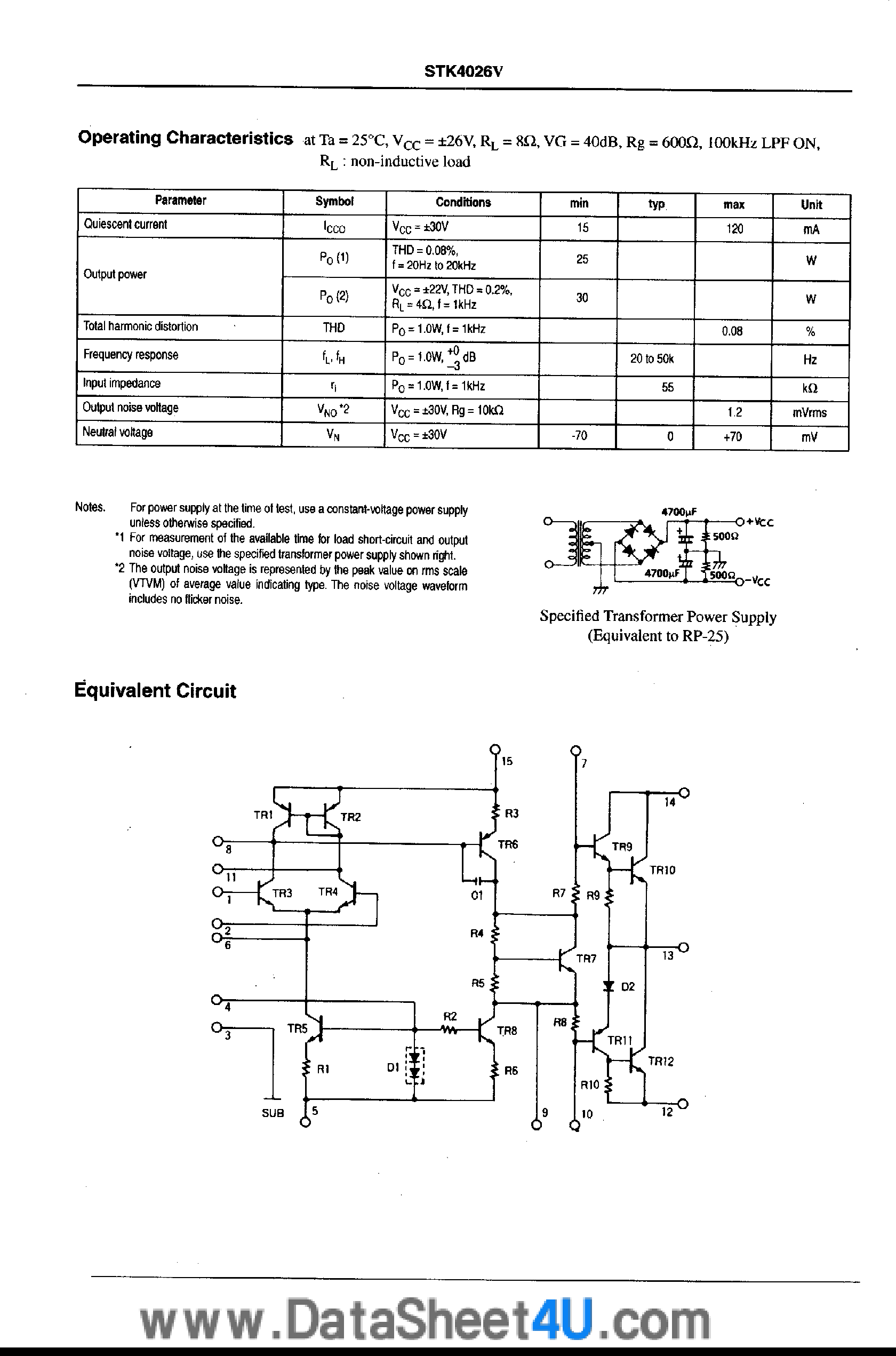 Datasheet STK4026V - AF Power Amplifier page 2