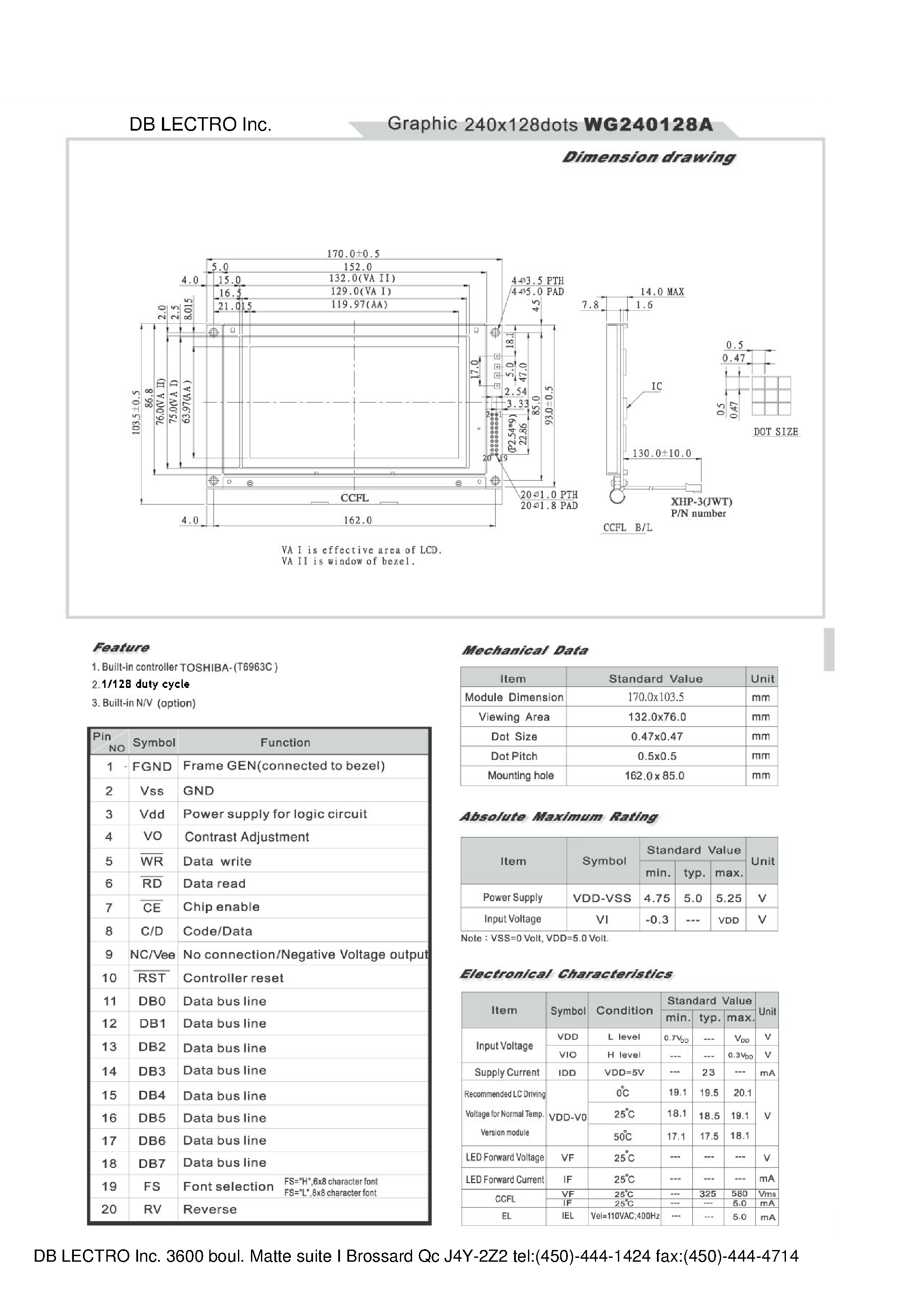 Datasheet WG240128A - LCD MODULE 240 X 128 DOTS GRAPHIC page 1