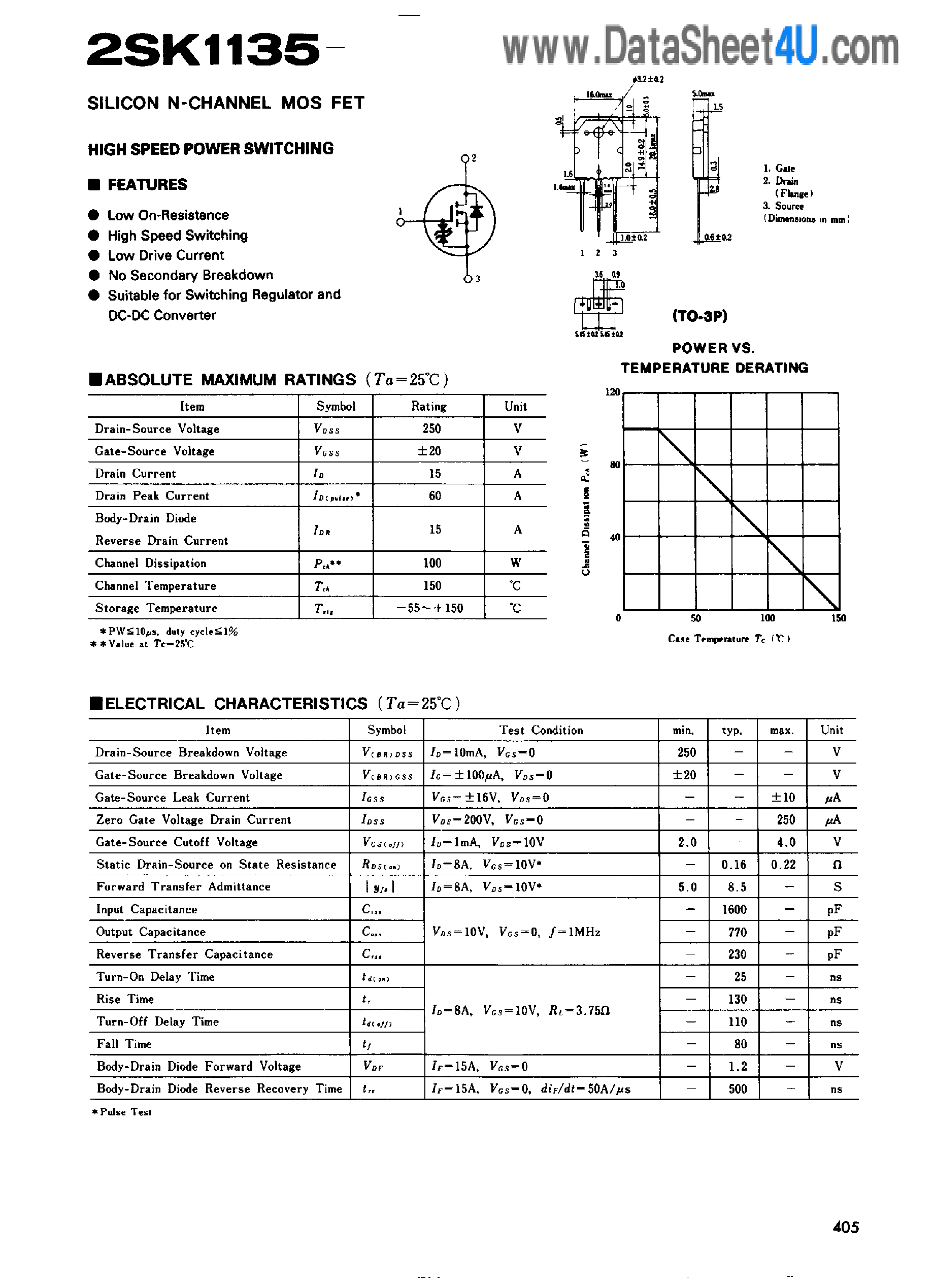 Даташит 2SK1135 - Silicon N-Channel MOS FET страница 1