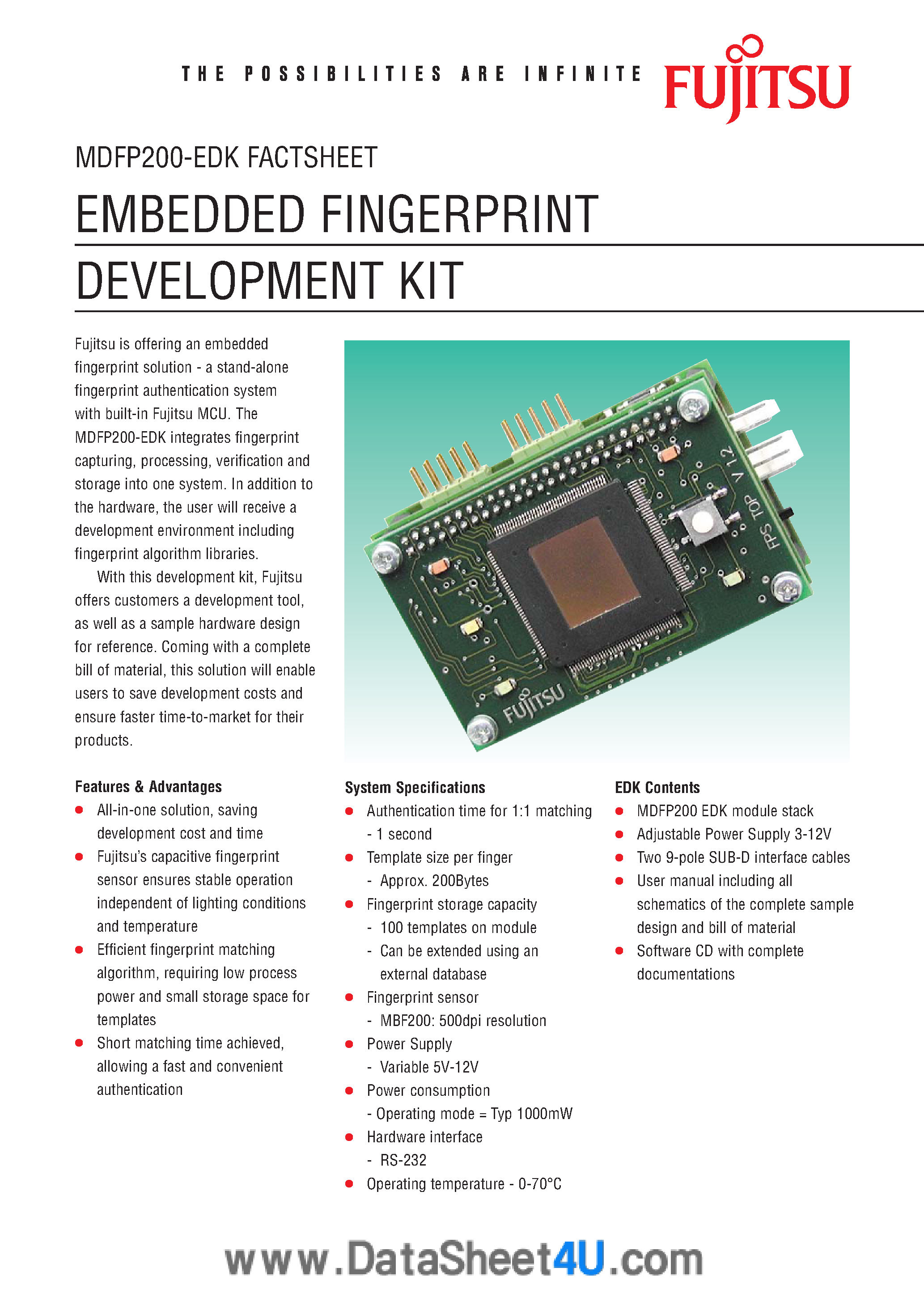 Даташит MDFP200-EDK - Embedded Fingerprint Development Kit страница 1