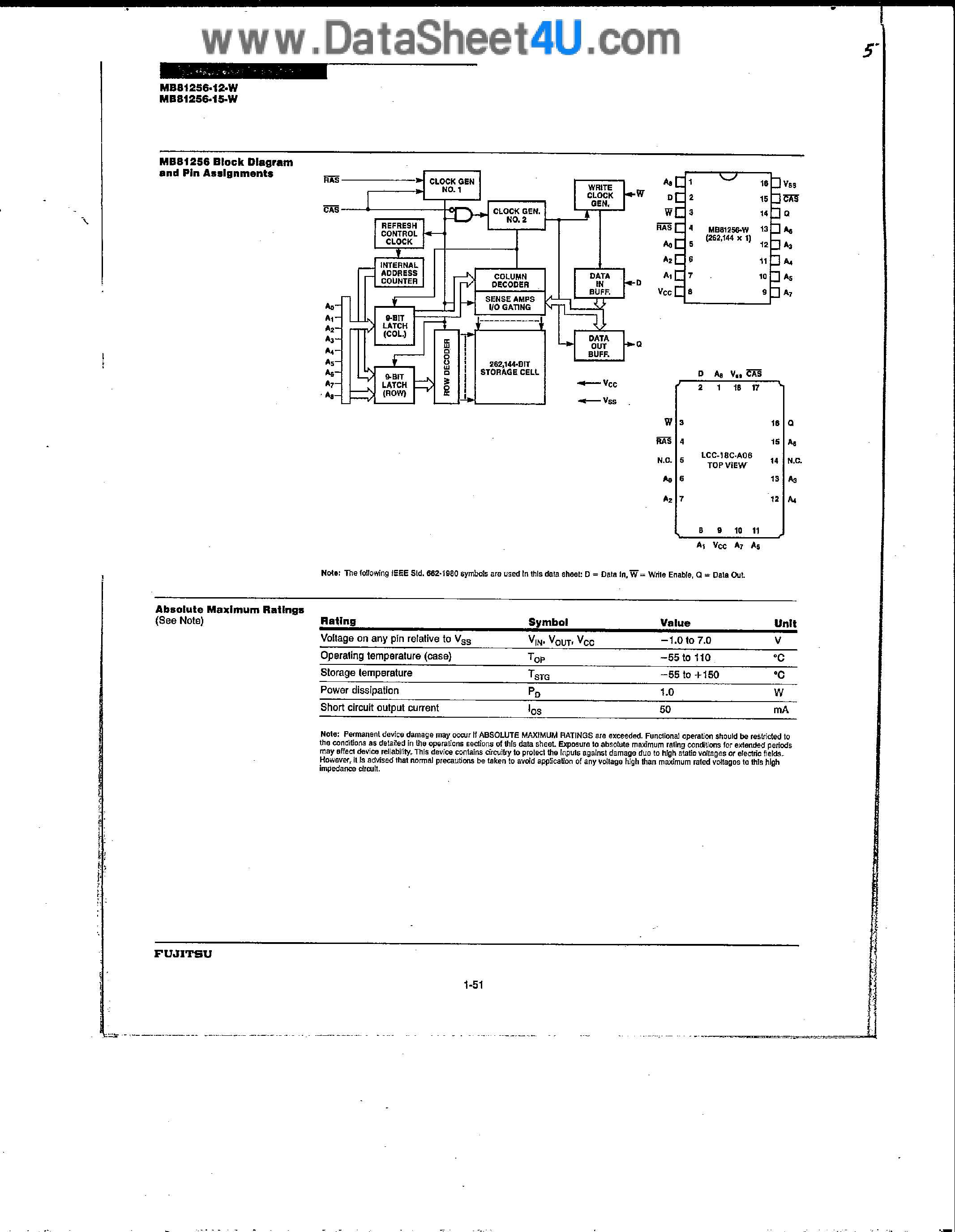 Даташит MB81256-12 - NMOS 262144 Bit DRAM страница 2