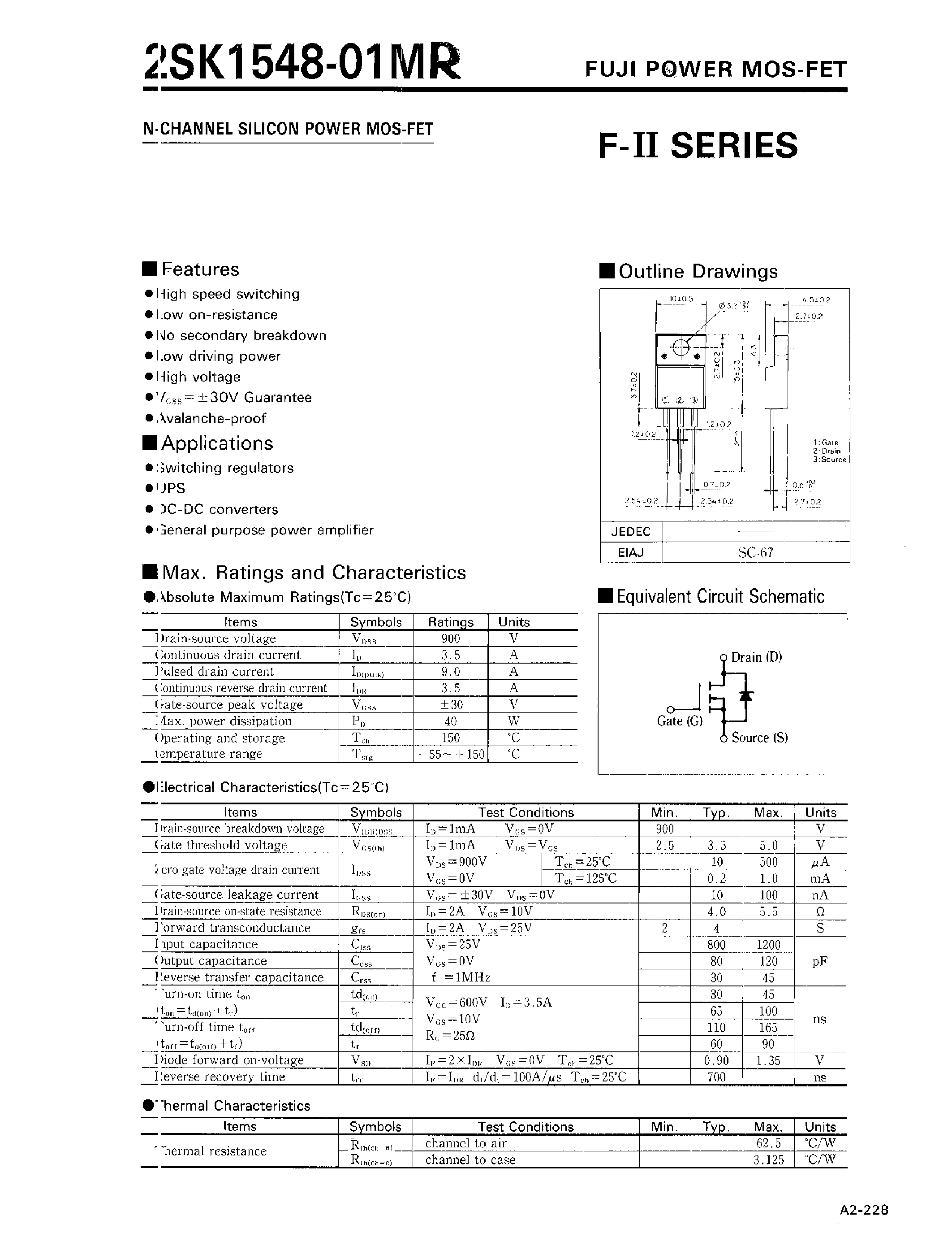 Datasheet 2SK1548-01M - N-CHANNEL SILICON POWER MOS-FET page 1