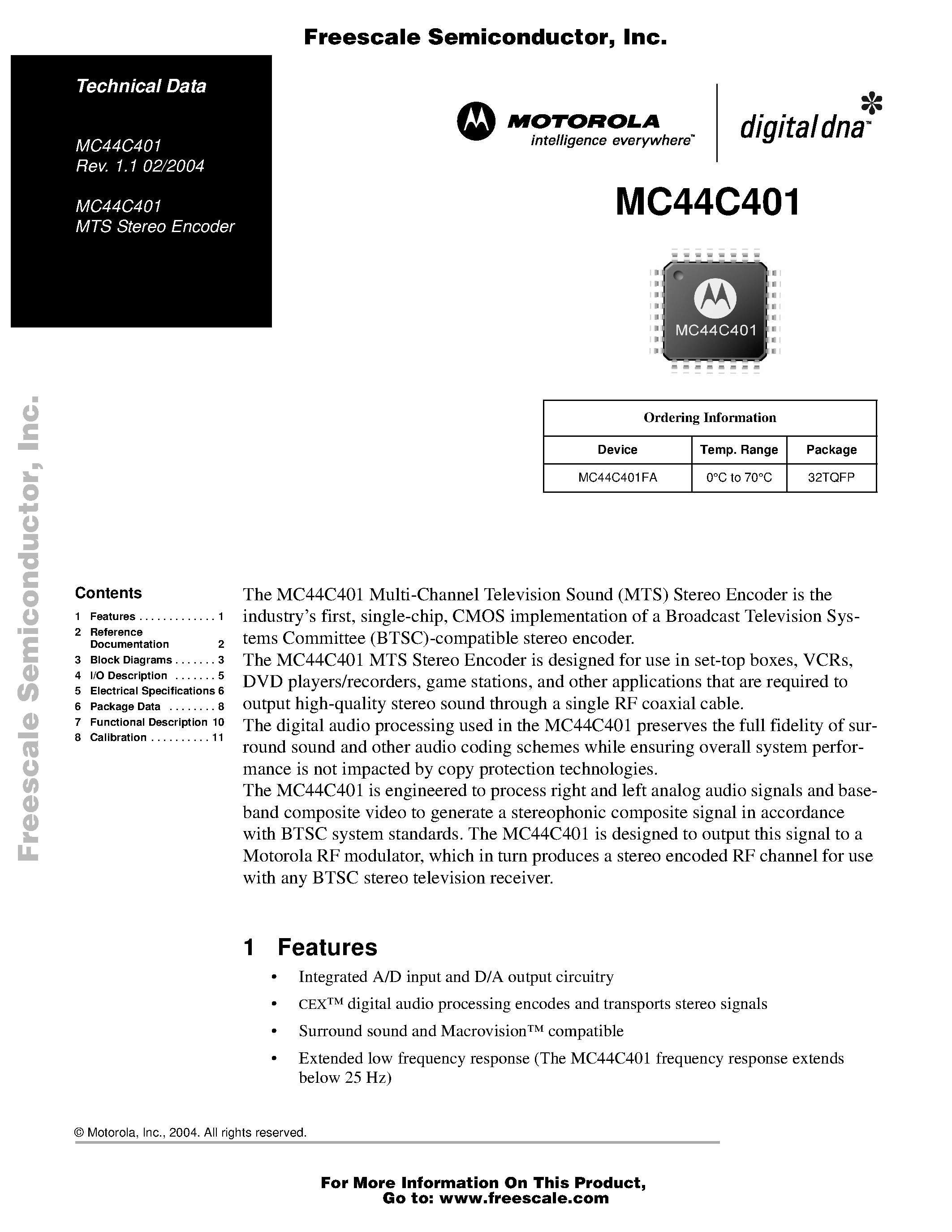 Datasheet MC44C401 - MTS Stereo Encoder page 1