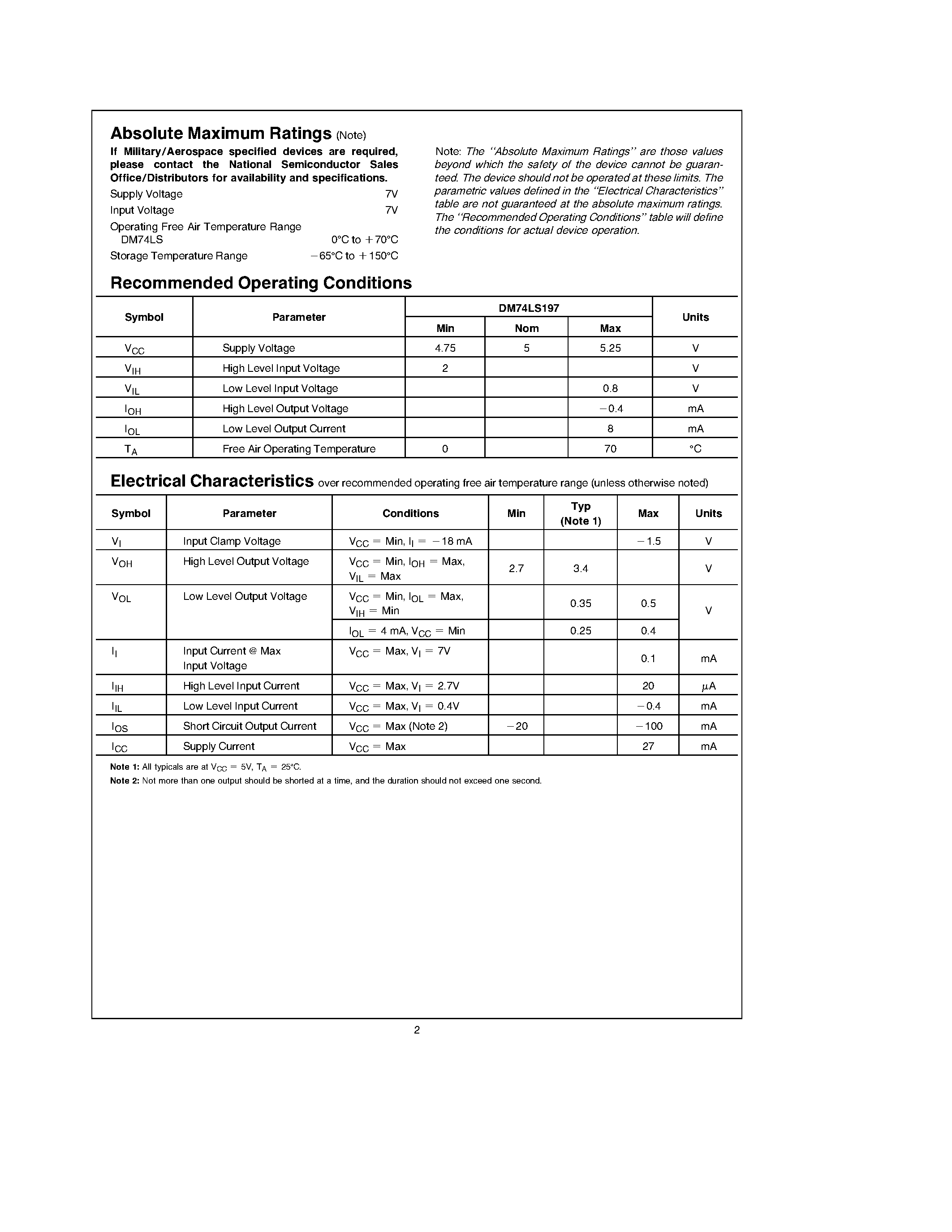 Datasheet DM74LS197 - Presettable Binary Counters page 2