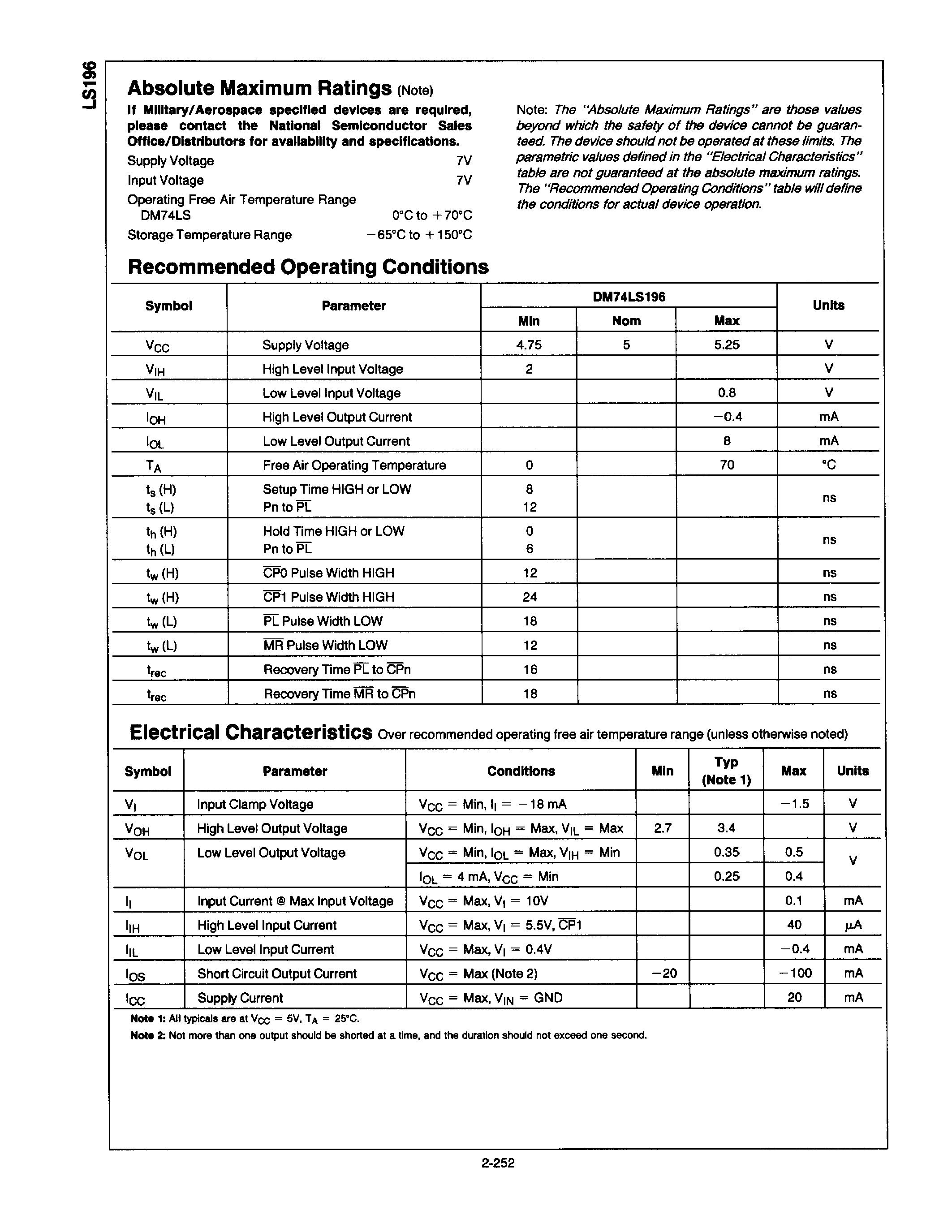 Datasheet DM74LS196 - PRESETTABLE DECADE COUNTER page 2