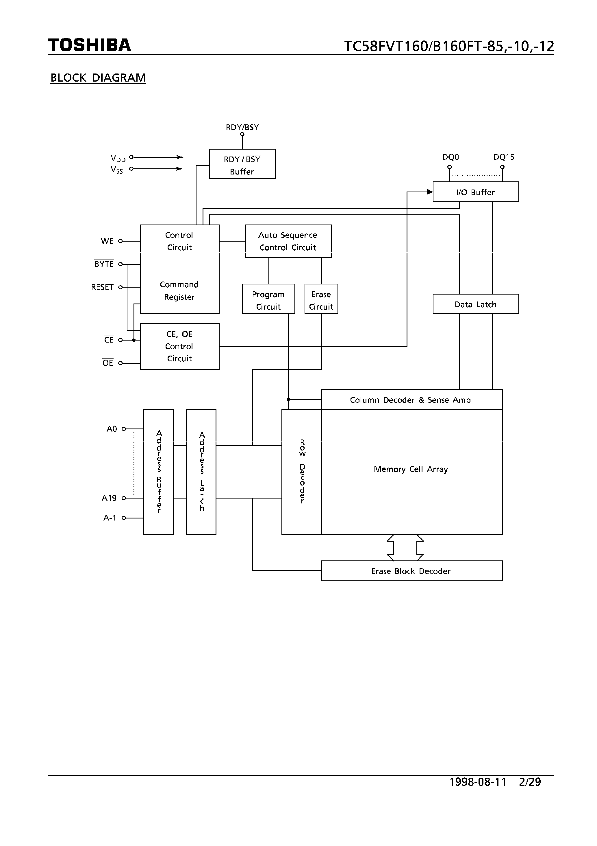 Datasheet TC58FVB160FT - 16-MBIT (2M x 8 BITS/1M x 16 BITS) CMOS FLASH MIMORY page 2