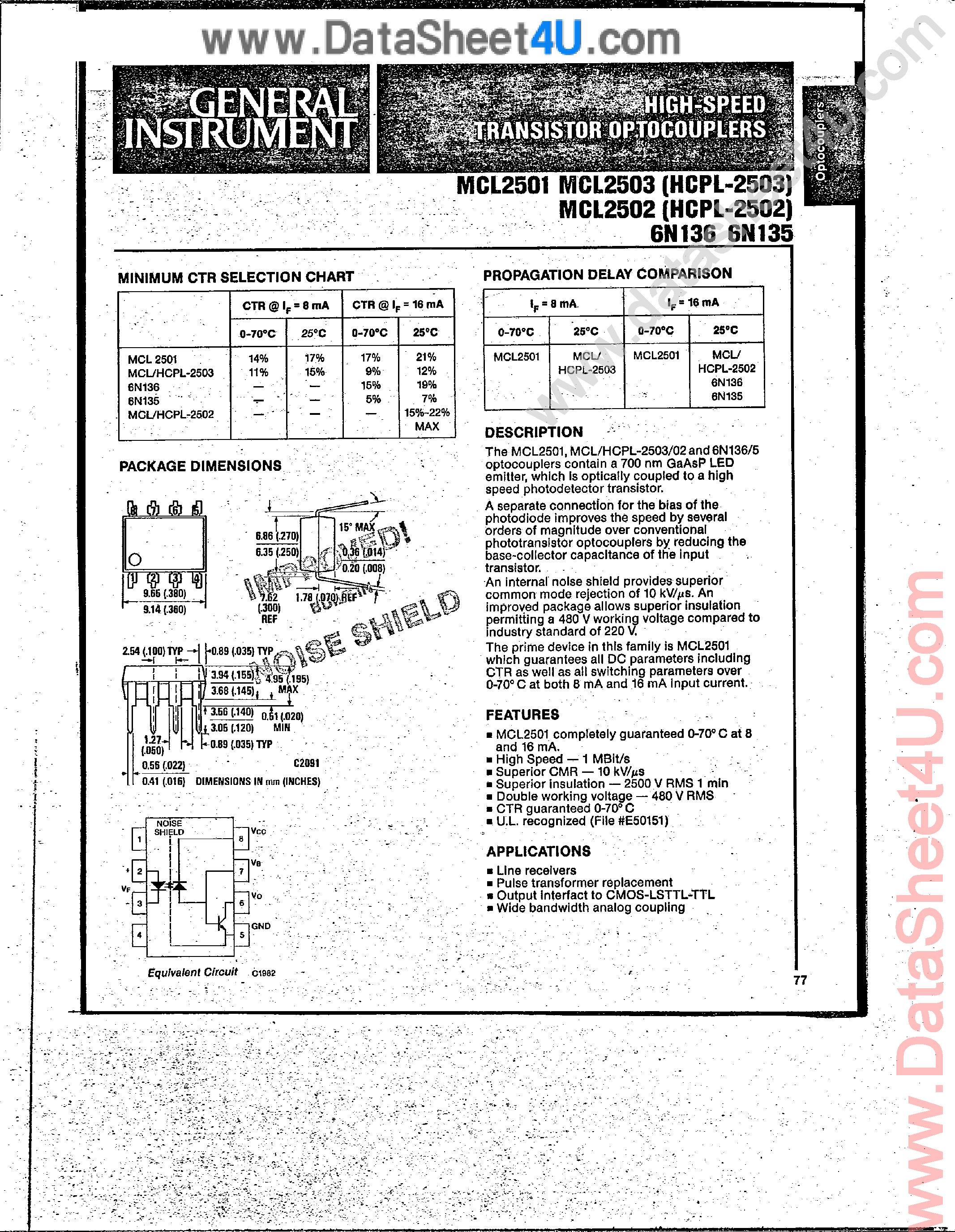 Datasheet HCPL-2502 - (HCPL2502 / HCPL2503) High Speed Transistor Optocouplers page 1