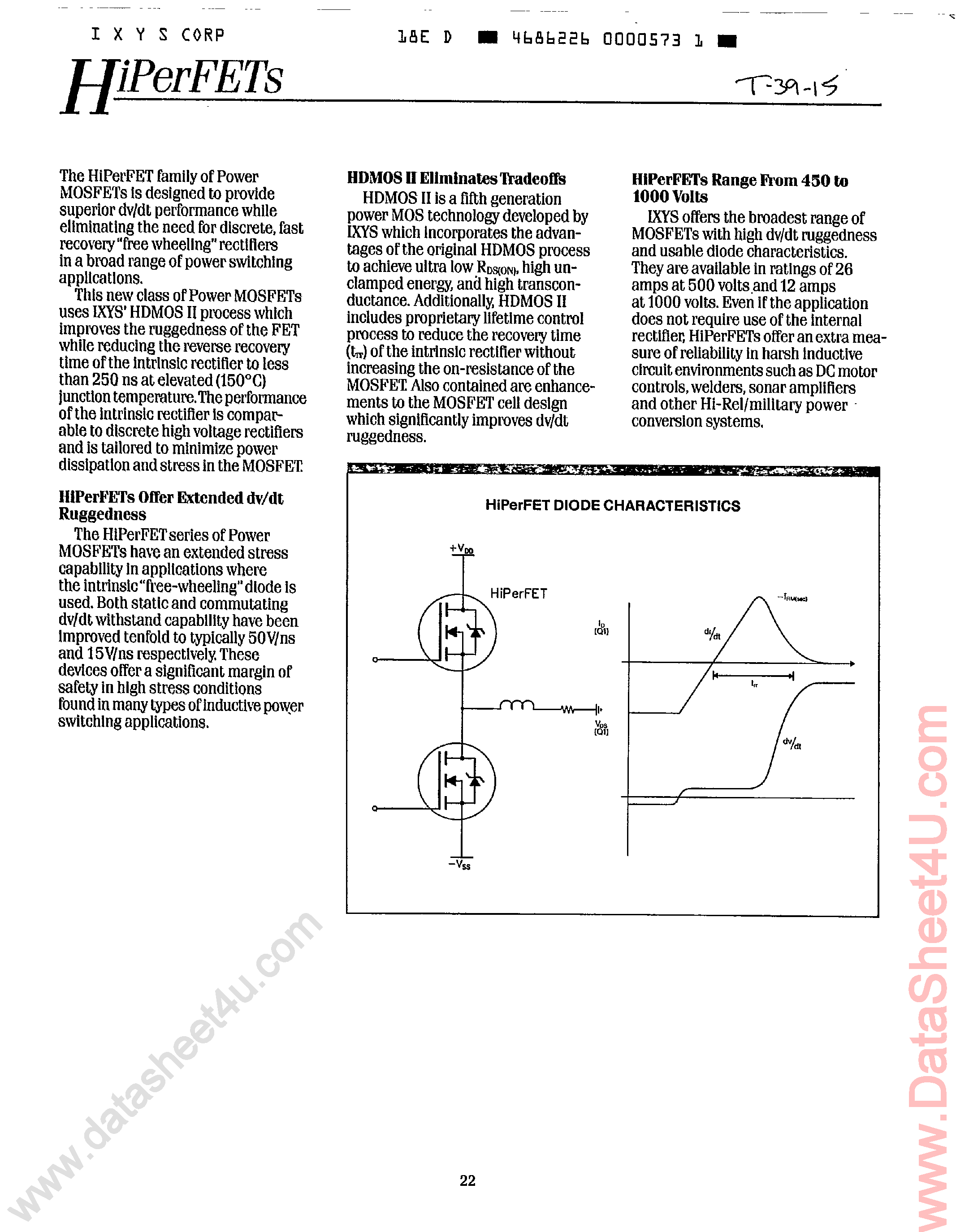 Даташит IXFH10N100 - (IXFHxxxx) HiPerRF Power MOSFETs F-Class: MegaHertz Switching страница 1