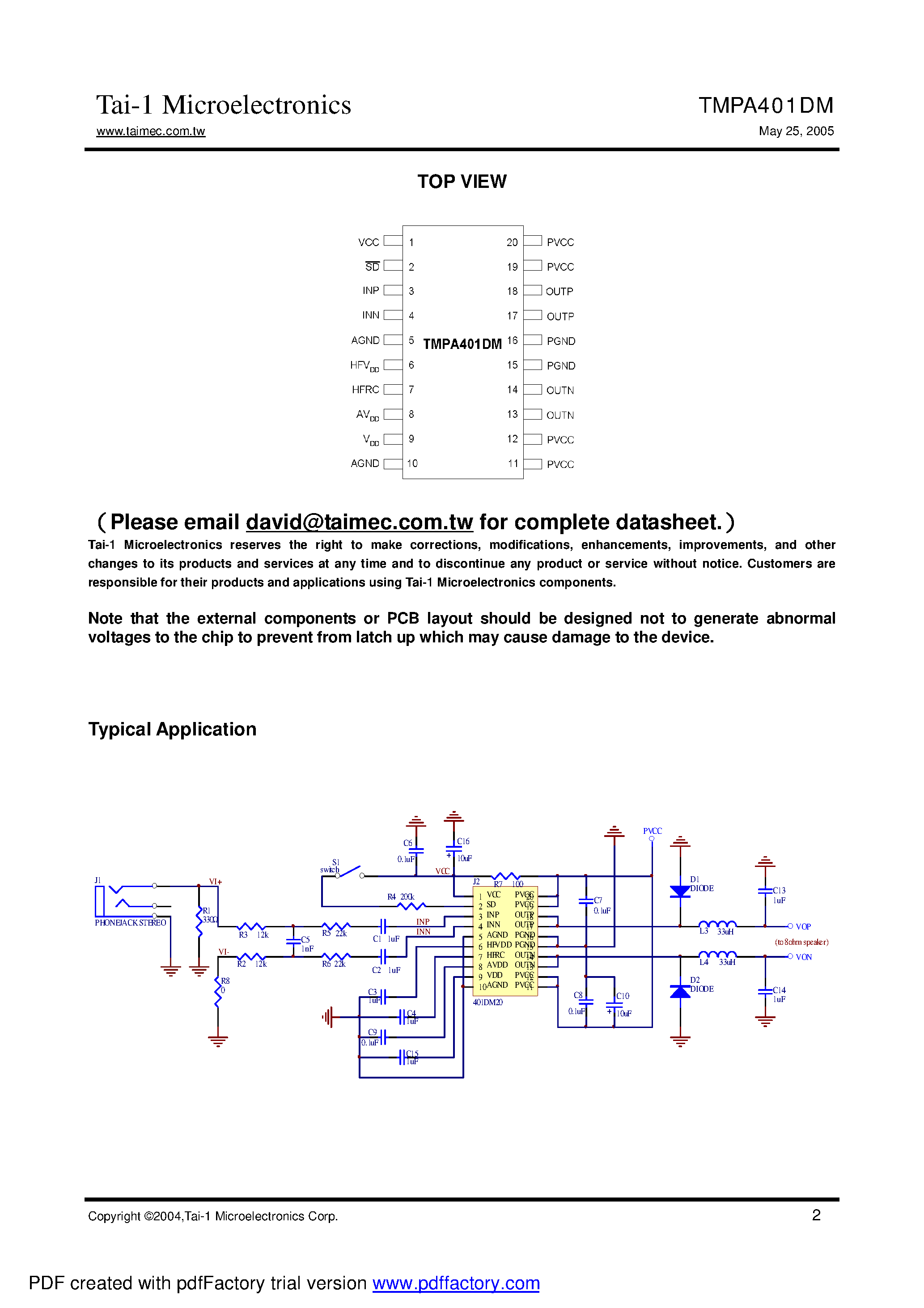 Datasheet TMPA401DM - 15-W MONO CLASS-D AUDIO POWER AMPLIFIER page 2