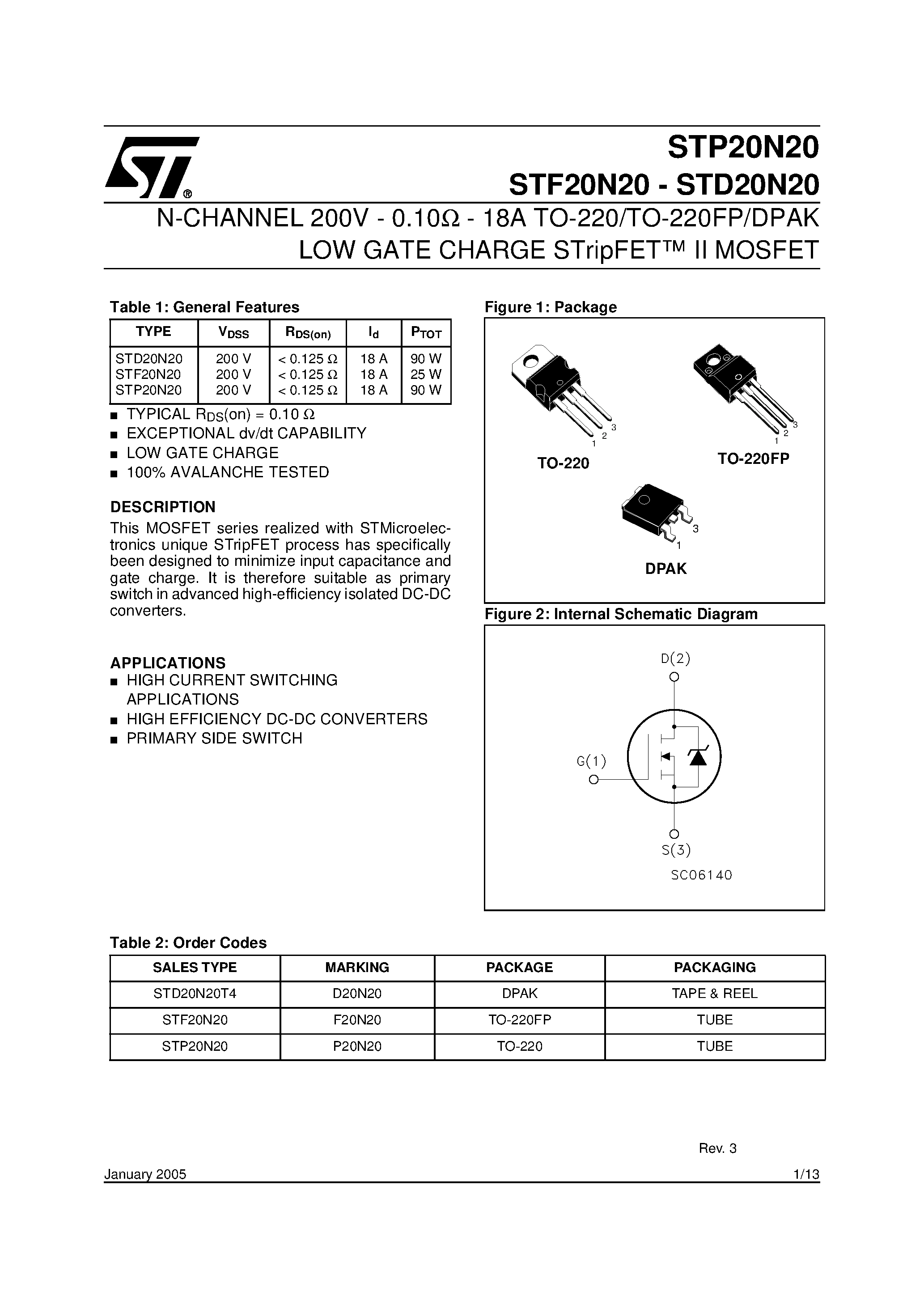 Даташит STP20N20 - N-CHANNEL POWER MOSFET страница 1