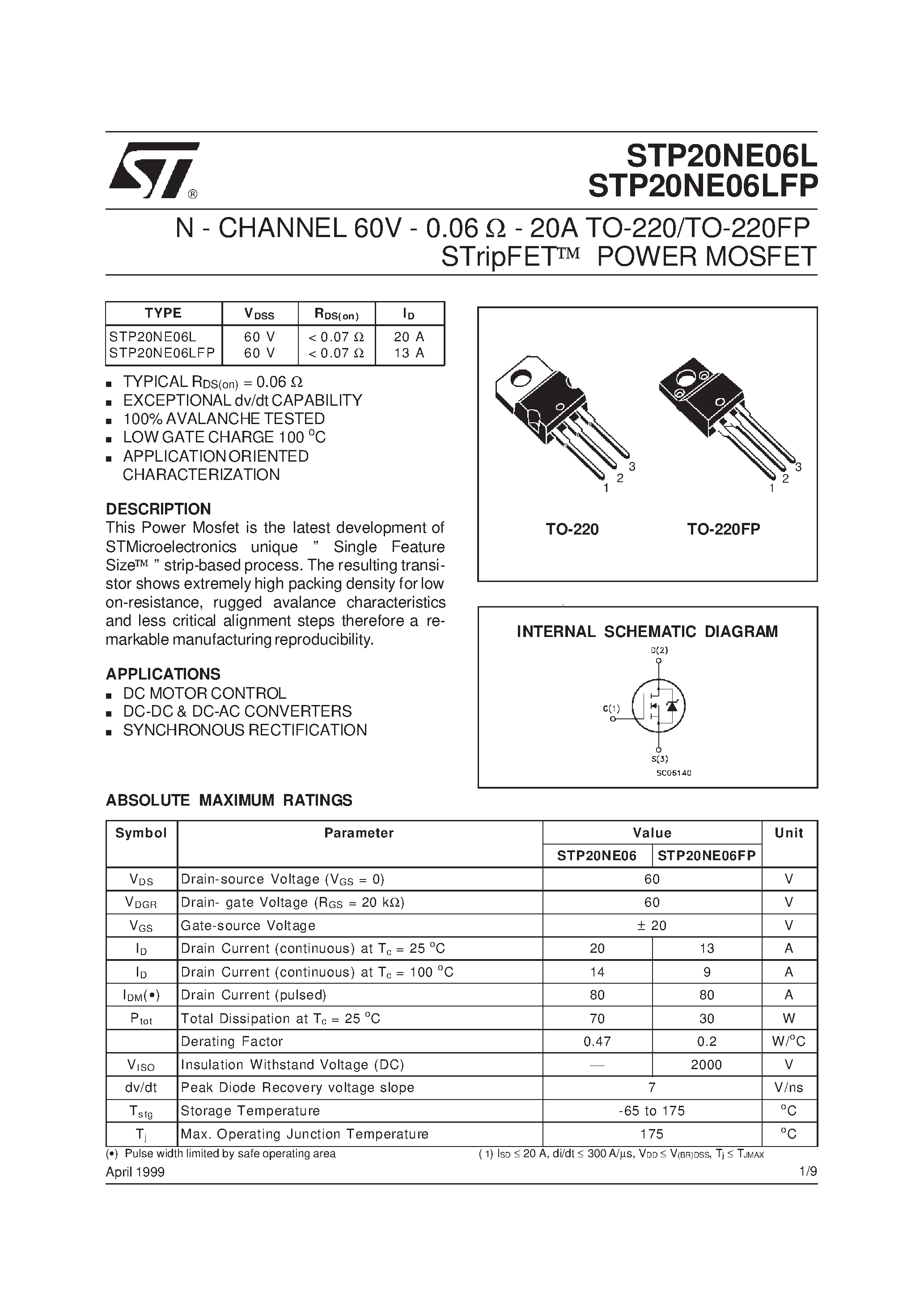 Даташит STP20NE06L - N-CHANNEL POWER MOSFET страница 1