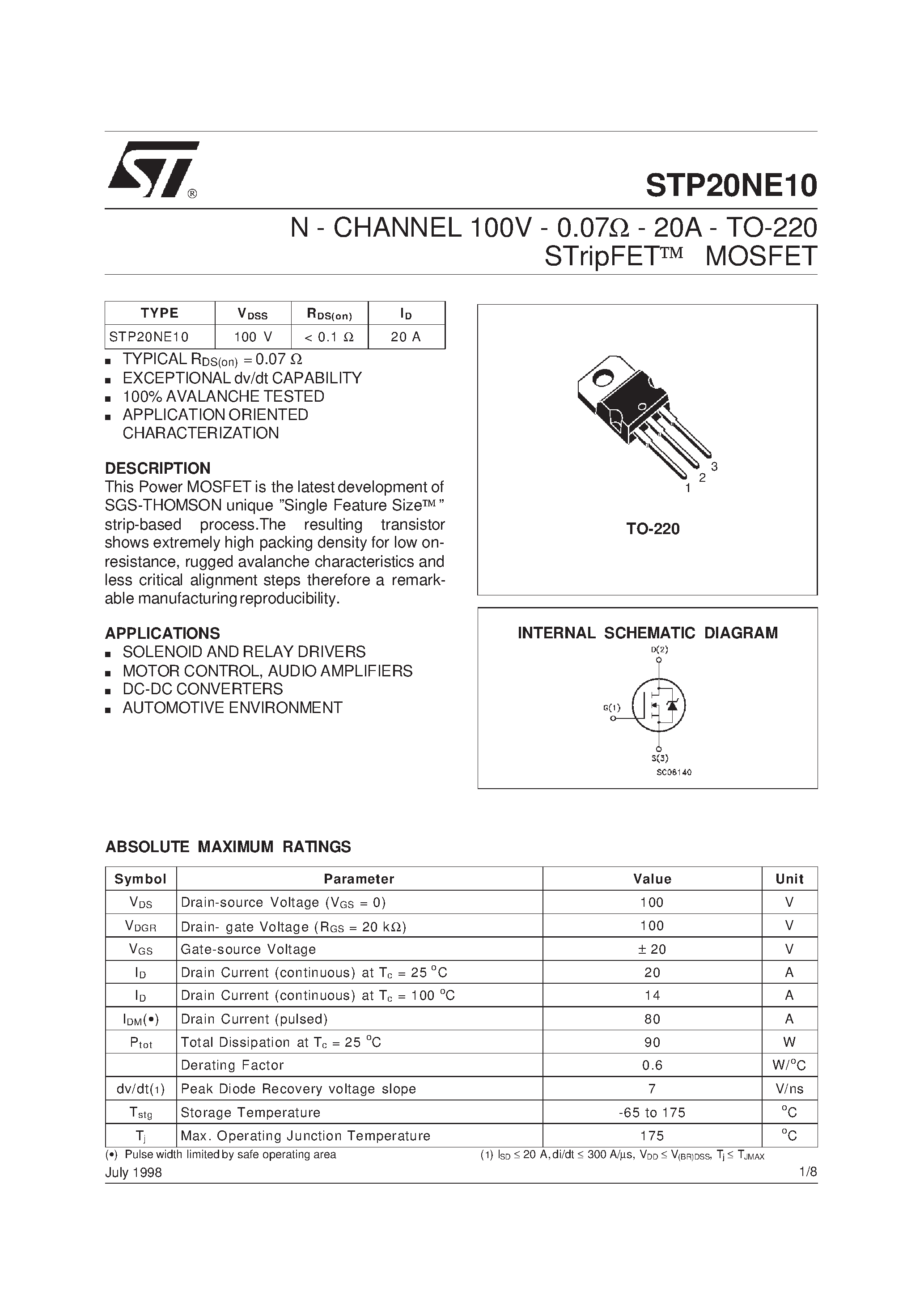 Даташит STP20NE10 - N-CHANNEL POWER MOSFET страница 1