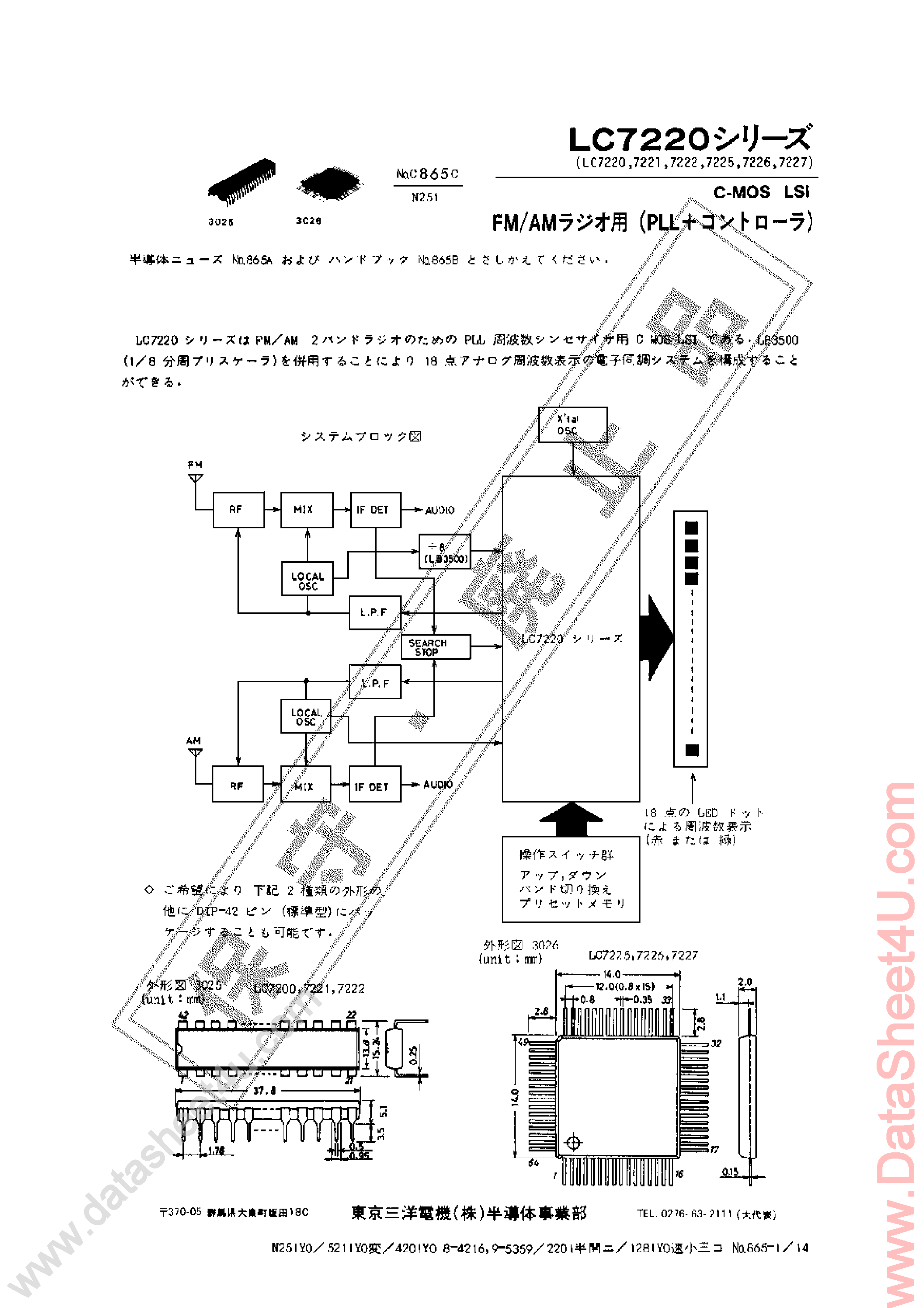 Datasheet LC7220 - FM / AM PLL page 1