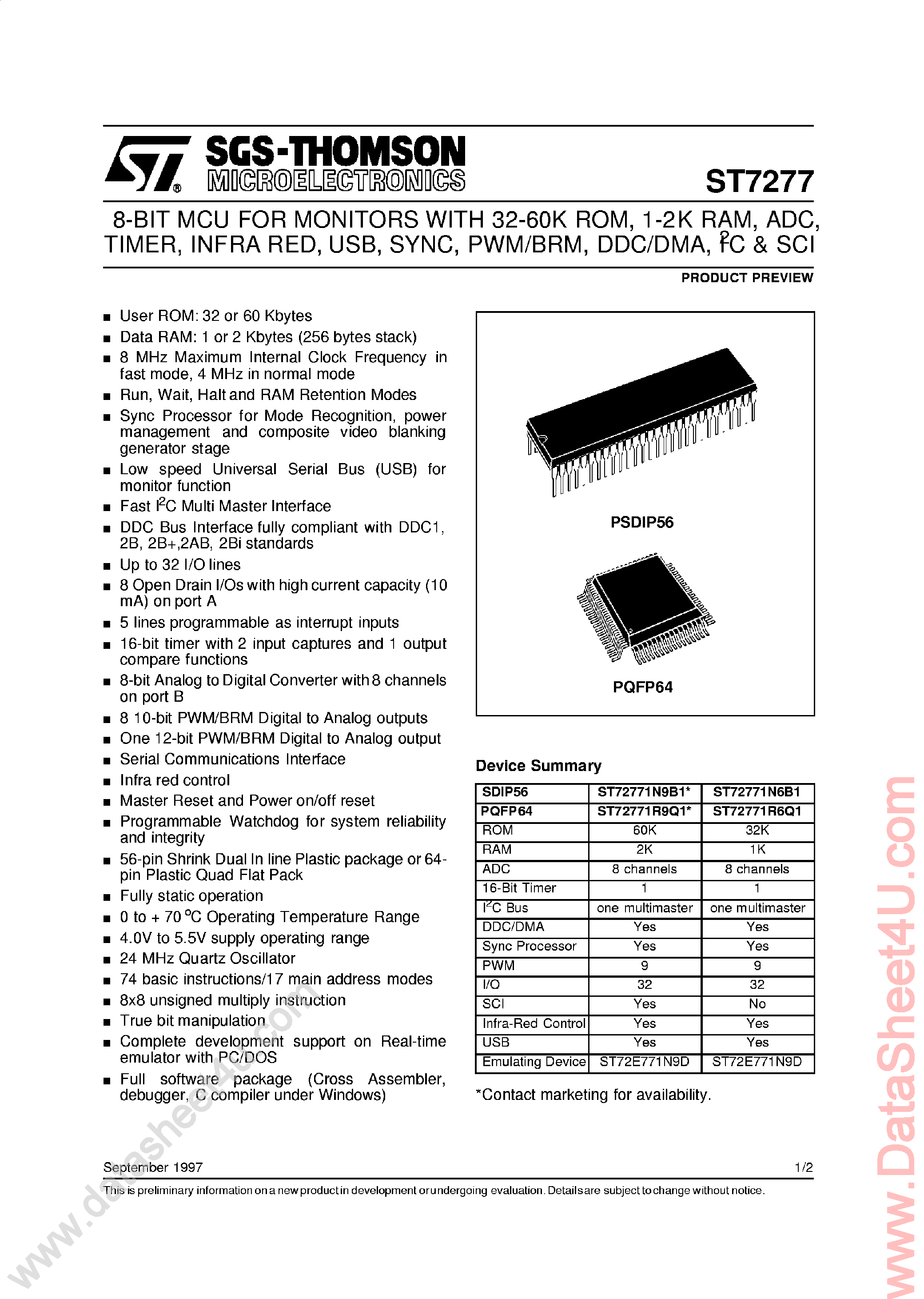 Даташит ST7277 - 8-Bit microcontroller страница 1