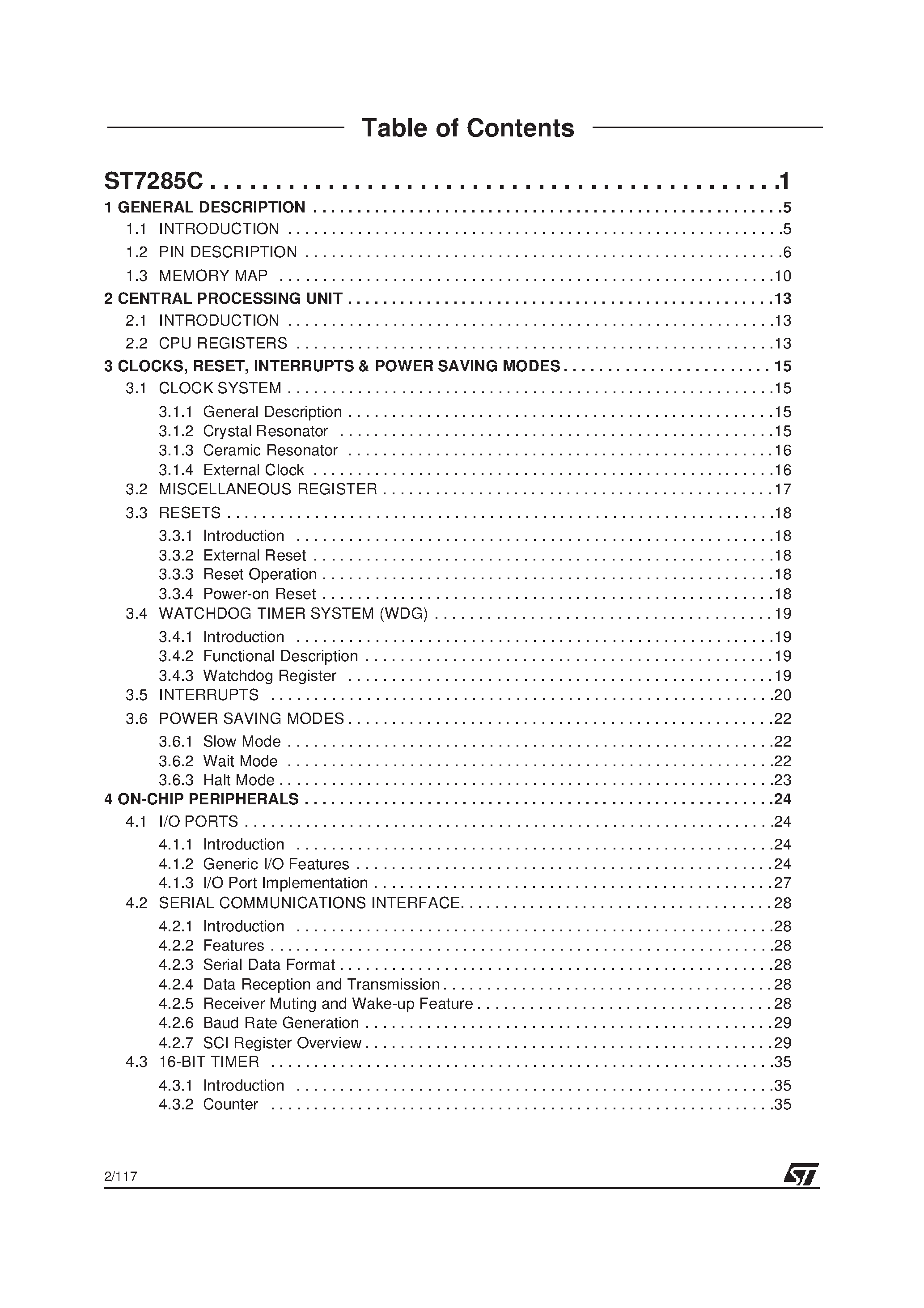 Даташит ST7285C - 8-BIT MCU FOR RDS WITH 48K ROM страница 2