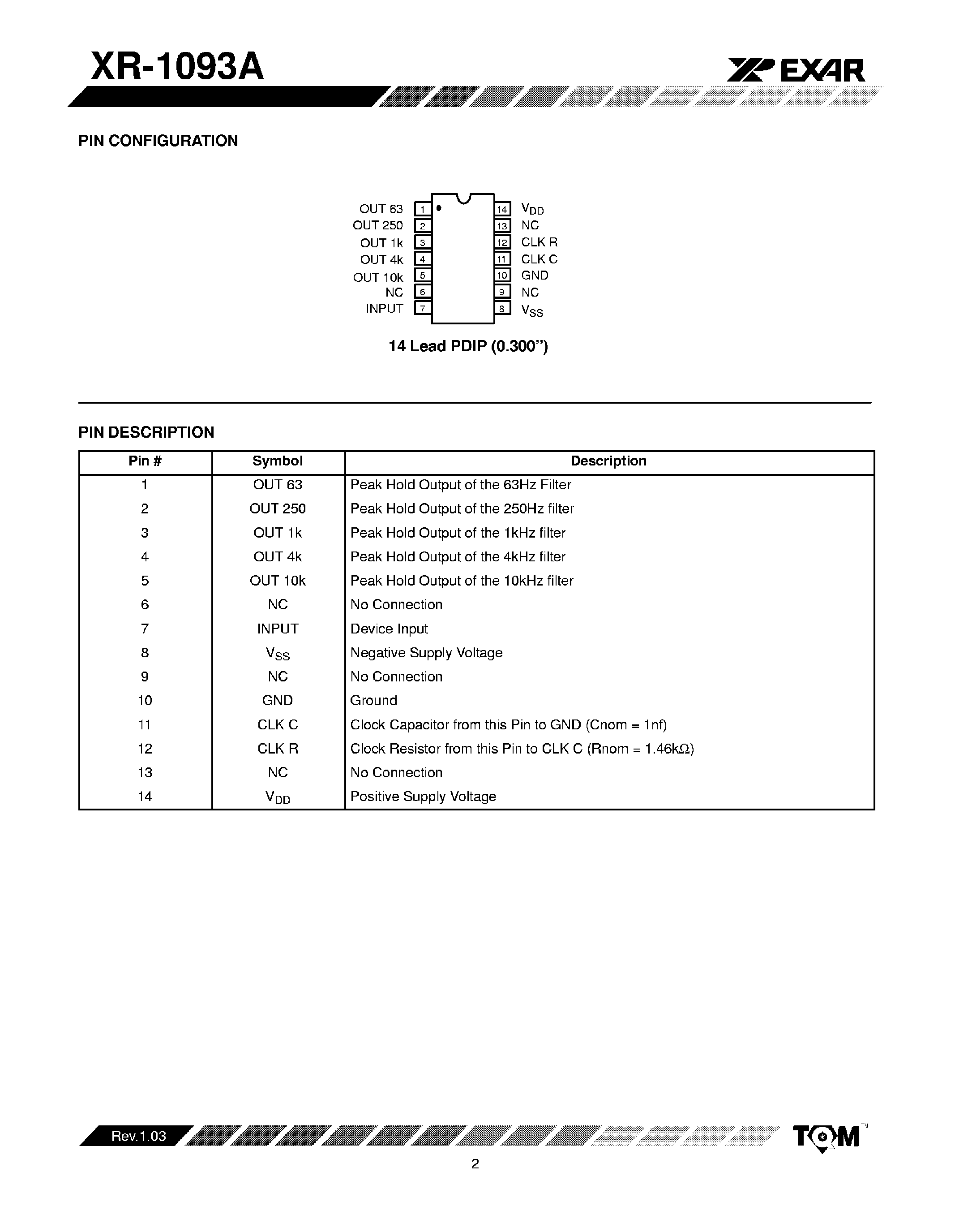 Datasheet XR-1093A - 5 Band Graphic Equalizer Filter page 2