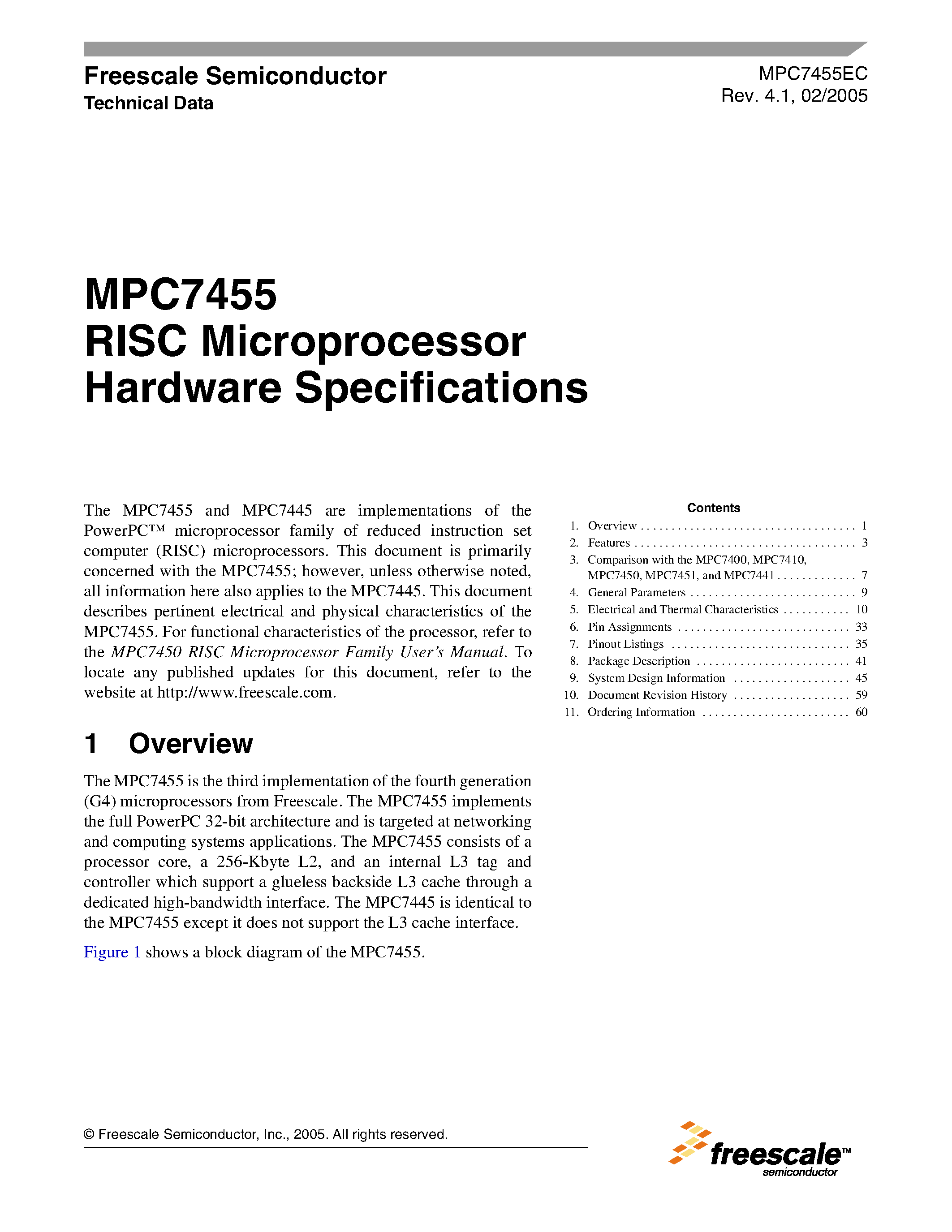 Даташит MC7445 - RISC Microprocessor Hardware Specifications страница 1