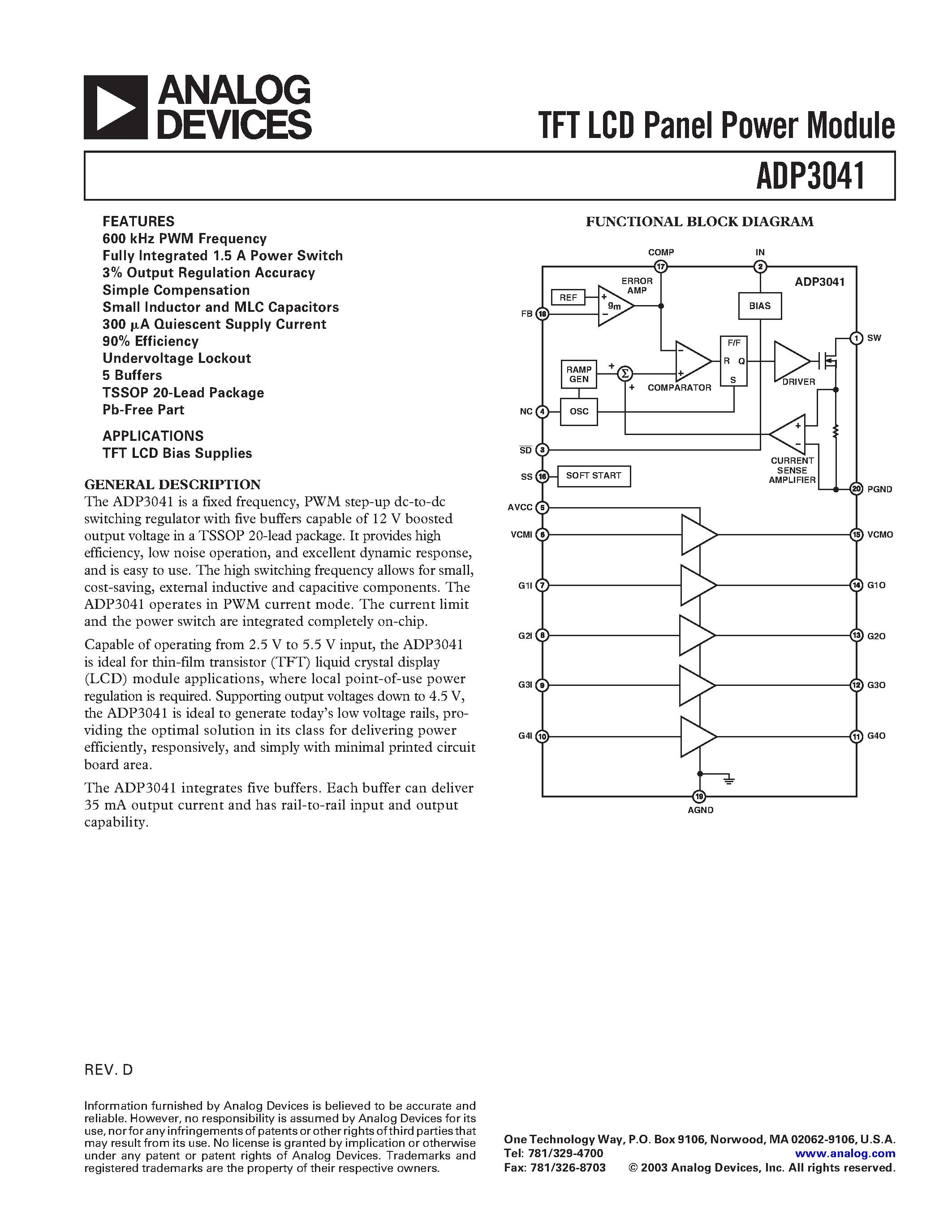 Даташит ADP3041 - TFT LCD Panel Power Module страница 1