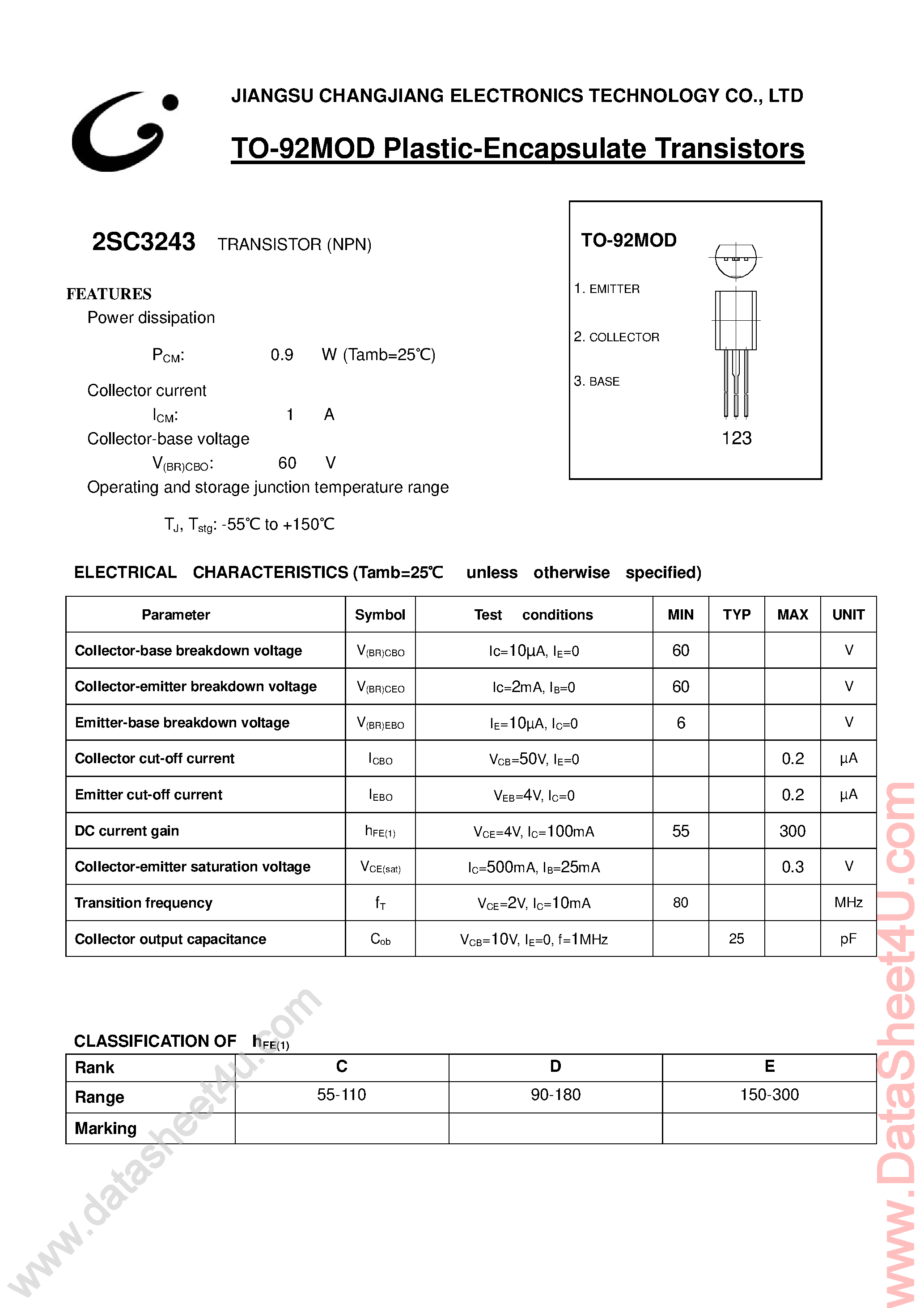 Даташит 2SC3243 - Plastic Encapsulate Transistors страница 1