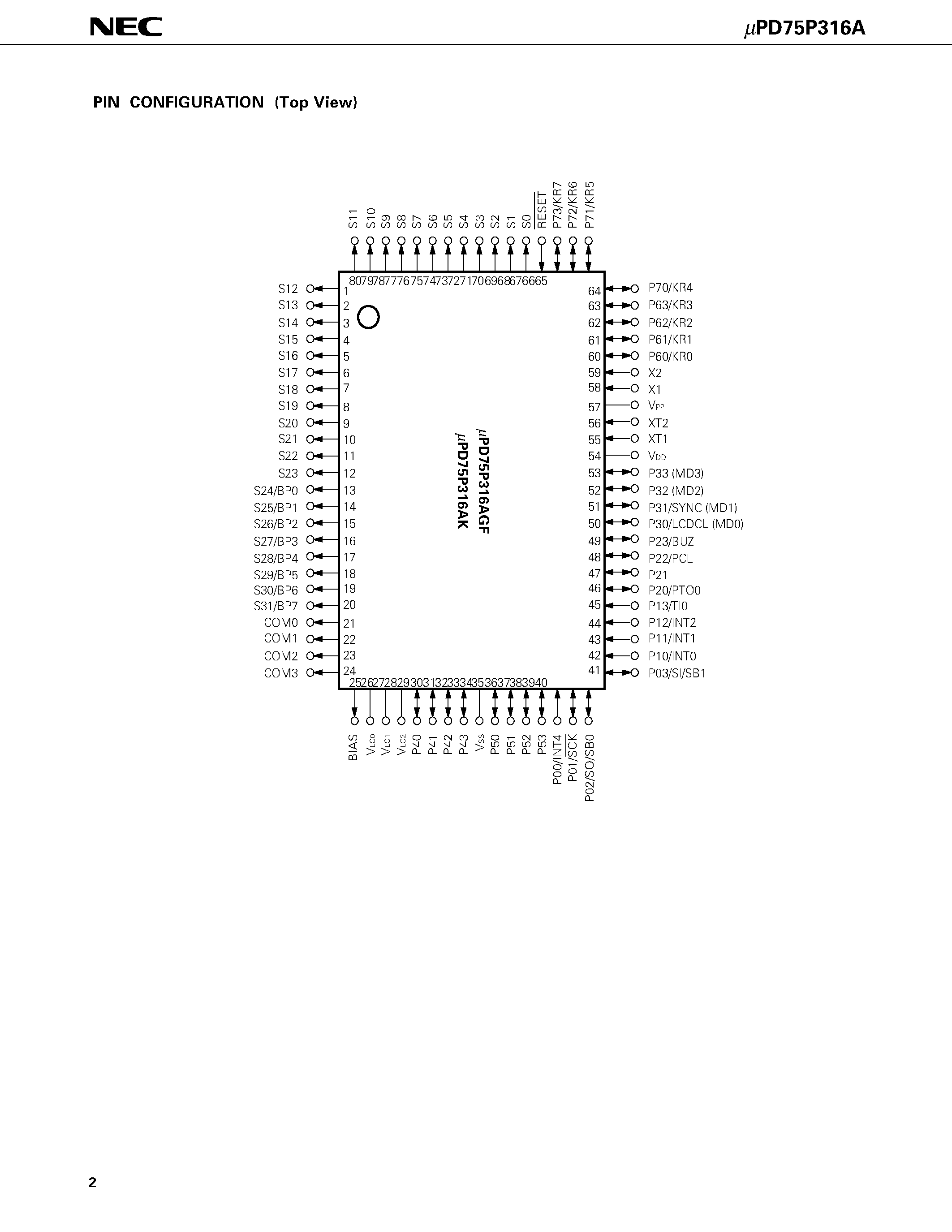 Даташит UPD75P316A - 4-BIT SINGLE-CHIP MICROCOMPUTER страница 2