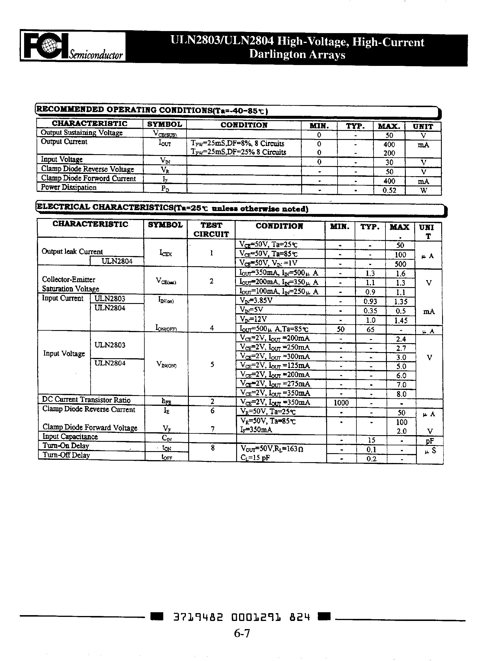 Даташит на микросхему UNL2803 страница 2 Даташит UNL2803 - (UNL2803 / UNL2804) High Voltage / High Current Darlington Arrays страница 2