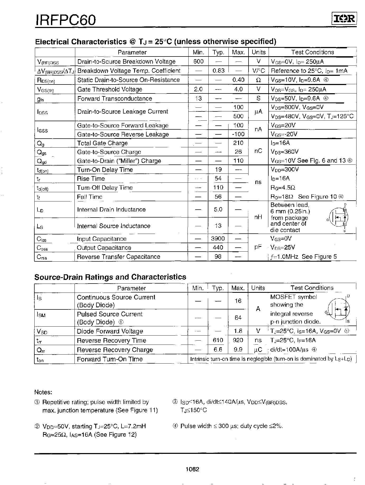 Datasheet IRFPC60 - Power MOSFET page 2