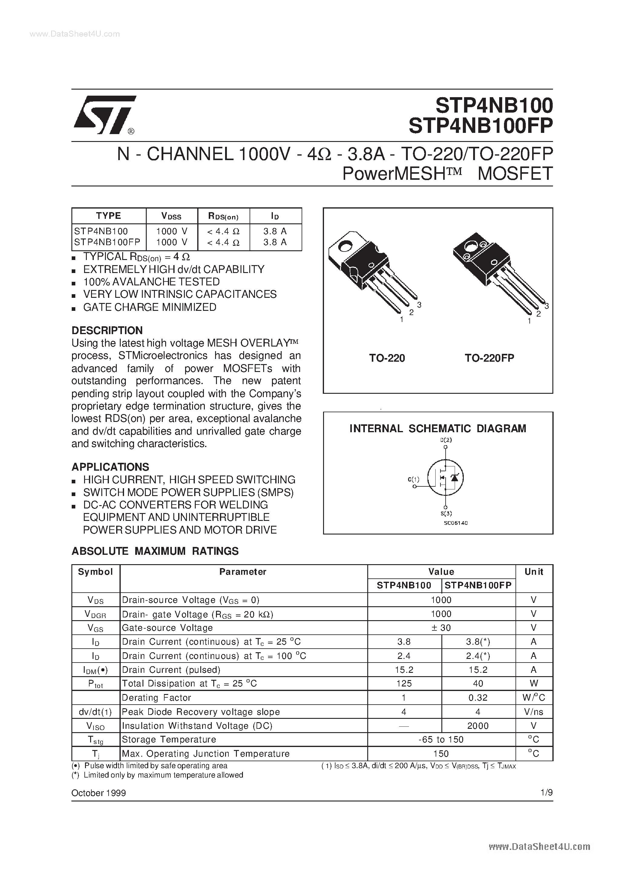 Даташит P4NB10 - Search -----> STP4NB10 страница 1