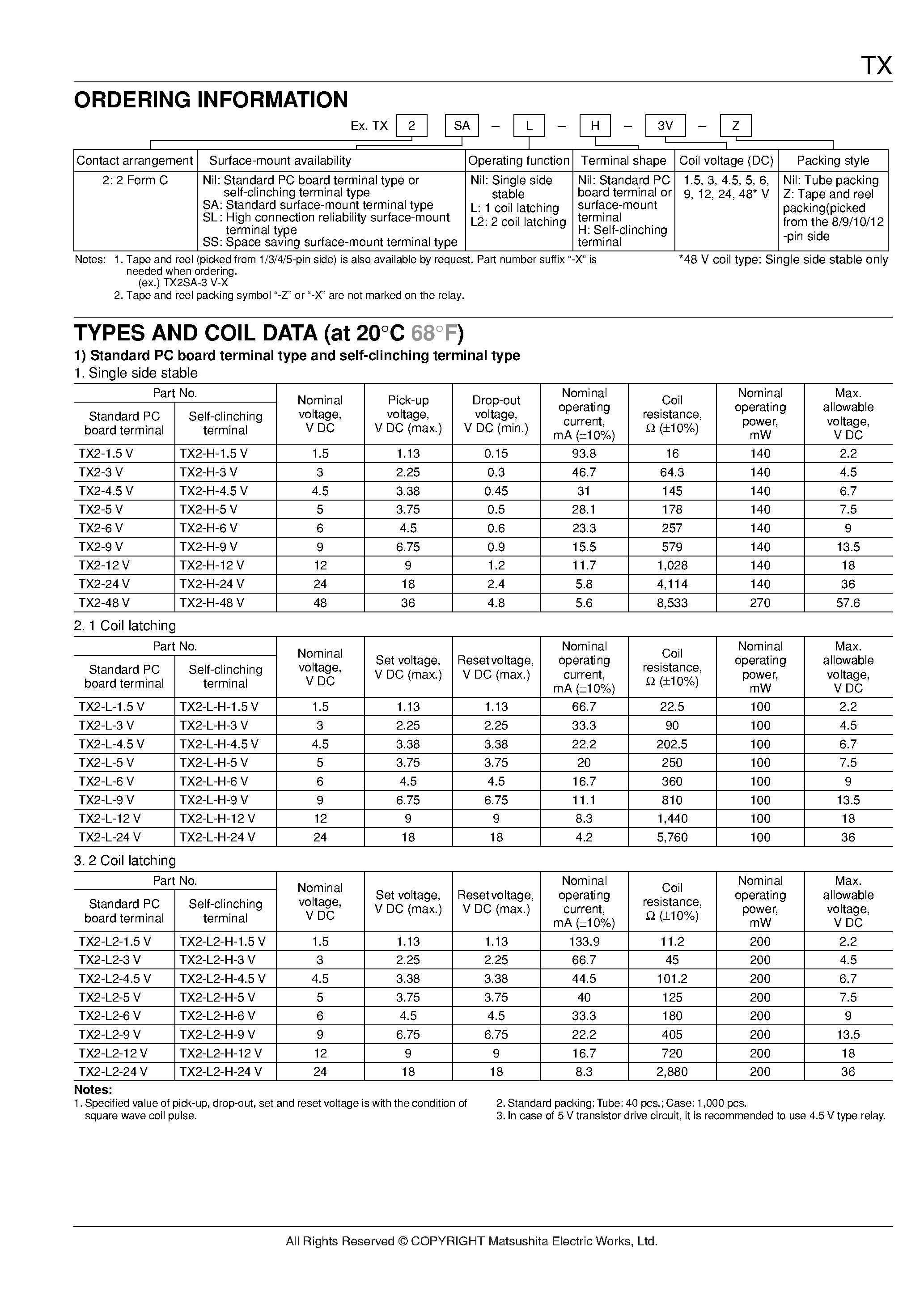 Datasheet TX2SA-L-xx - (TX Series) 2A Capacity Relay page 2