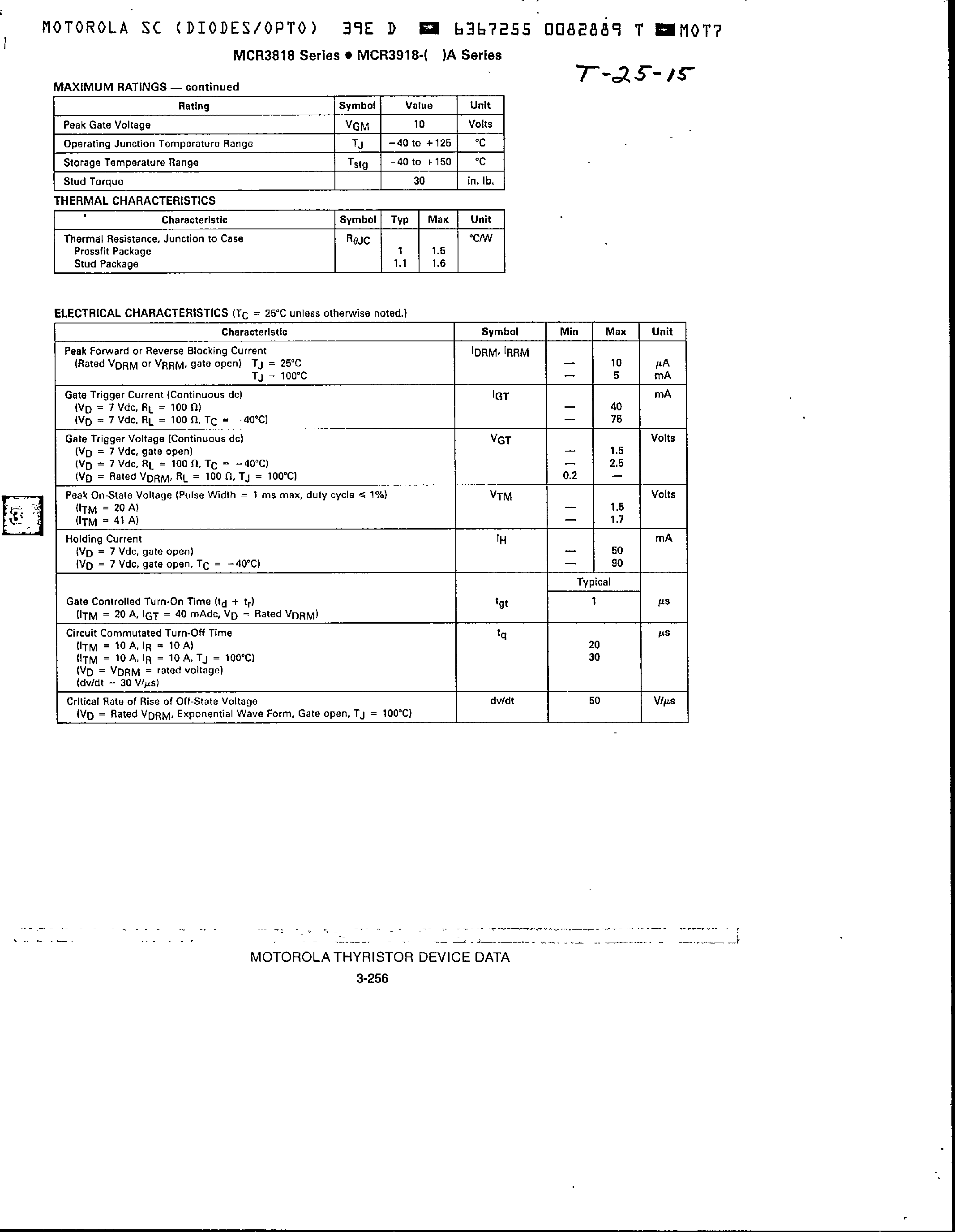 Datasheet MCR3818 - Silicon Controlled Rectifiers page 2