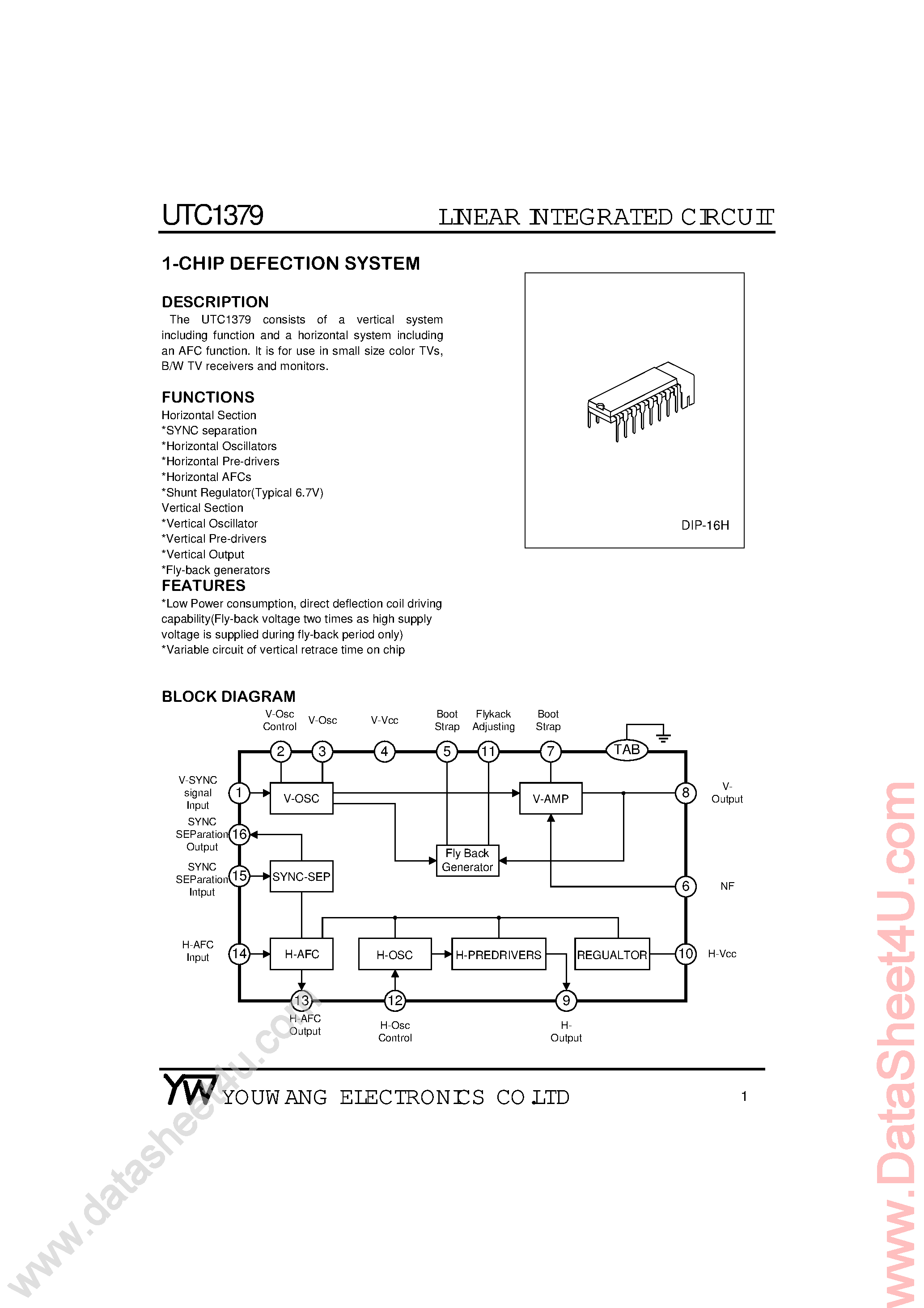 Даташит UTC1379 - 1-Chip Deffection System страница 1